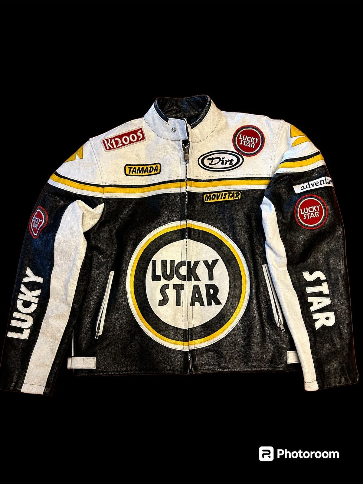 image of 90's Lucky Strike Racing Heavy Leather Jacket in Black, Men's (Size Large)