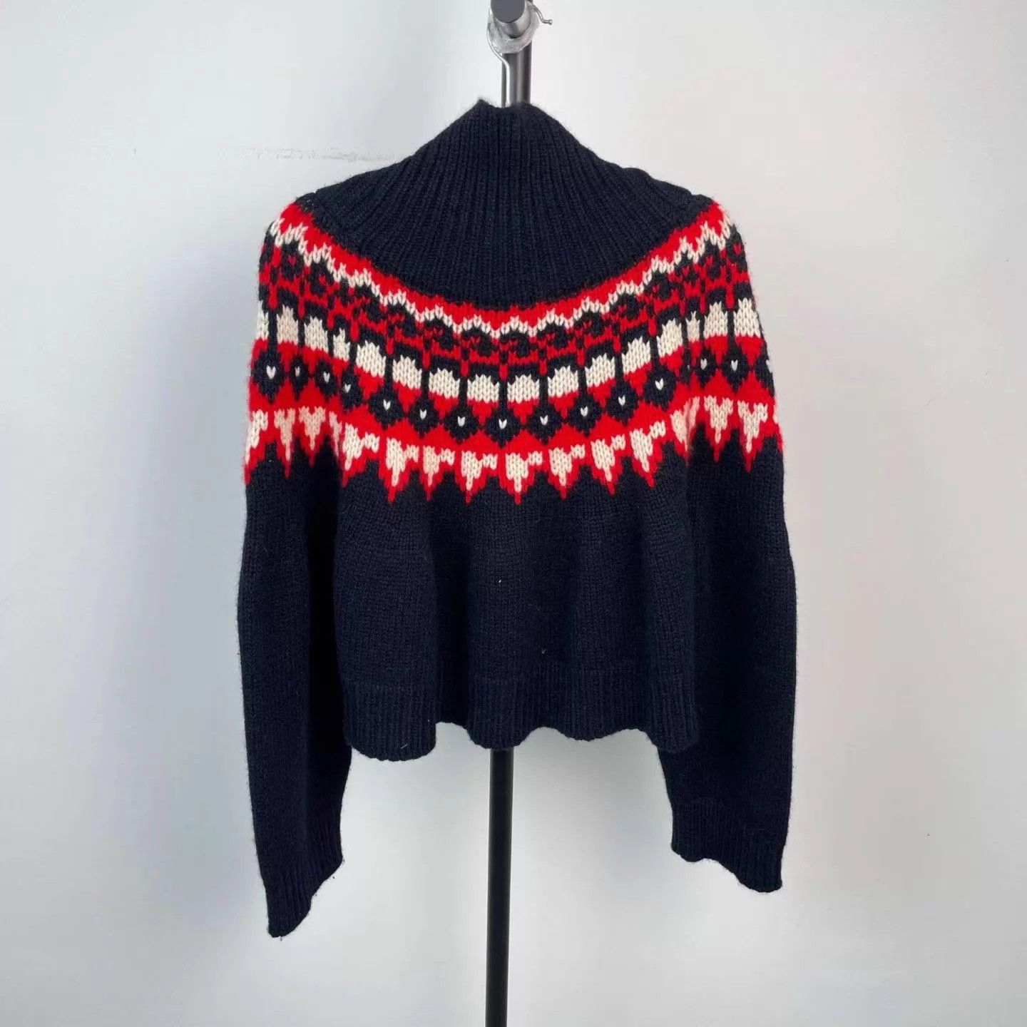 Celine CELINE Navy & Red Fair Isle Turtleneck Sweater S Size S / US 4 / IT 40 - 3 Thumbnail