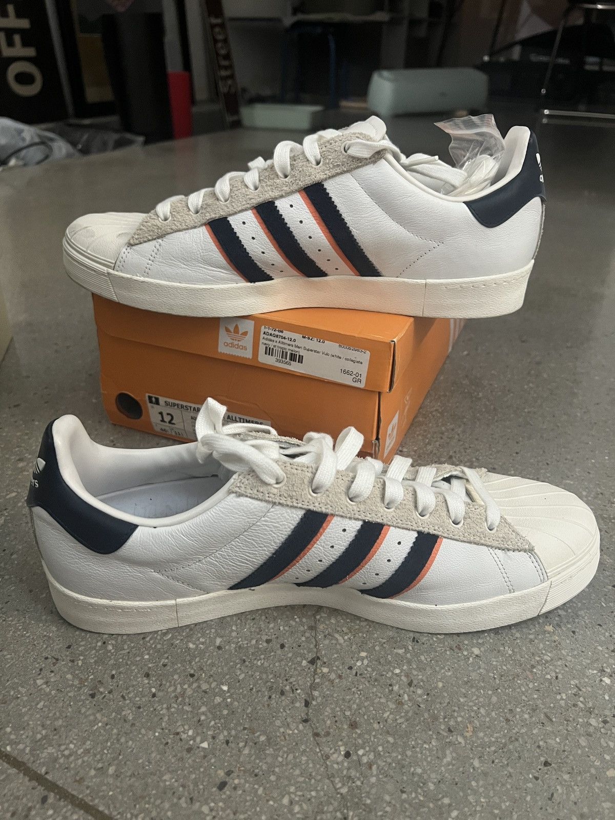 Adidas × Alltimers Adidas Superstar Vulc x Alltimers – White/Navy/Tropic Melon Size US 12 / EU 45 - 3 Thumbnail