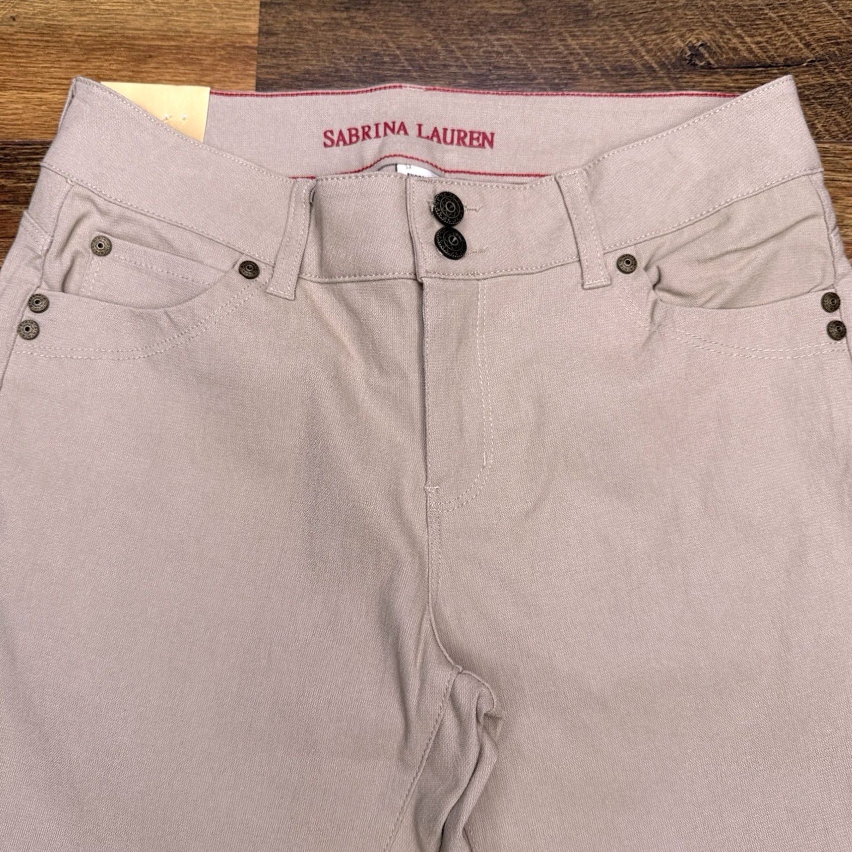 Vintage Sabrina Lauren Pants Womens 10 Tan Mid Rise Ultra Stretch Slim Tapered Cropped Straight Leg City Casual Travel Size 32" / US 10 / IT 46 - 3 Thumbnail