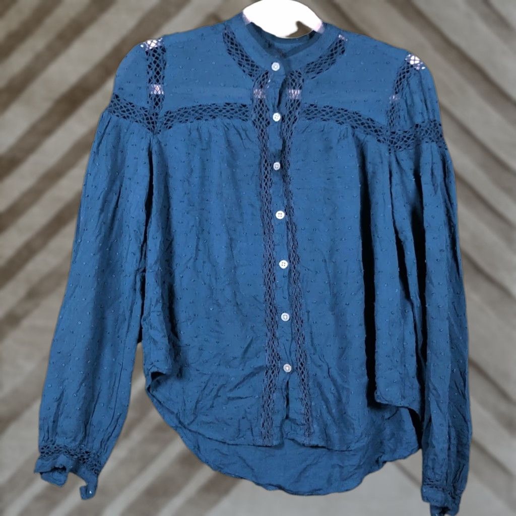 Free People Free People Shirt Blue Button-Down 100% Rayon XS Womens Long Sleeve Popcorn Relaxed Slim Button-Up Casual Workwear Boho 90s? Size XS / US 0-2 / IT 36-38 - 1 Thumbnail