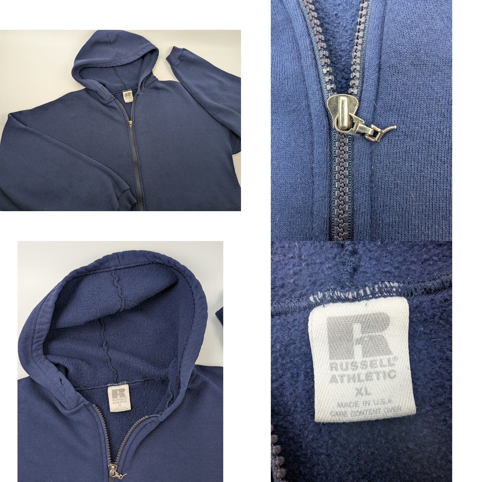 Russell Athletic VINTAGE Russell Athletic Hoodie Zip Up Navy Blue XL Unisex Adults 90s Pockets Size US XL / EU 56 / 4 - 9 Thumbnail
