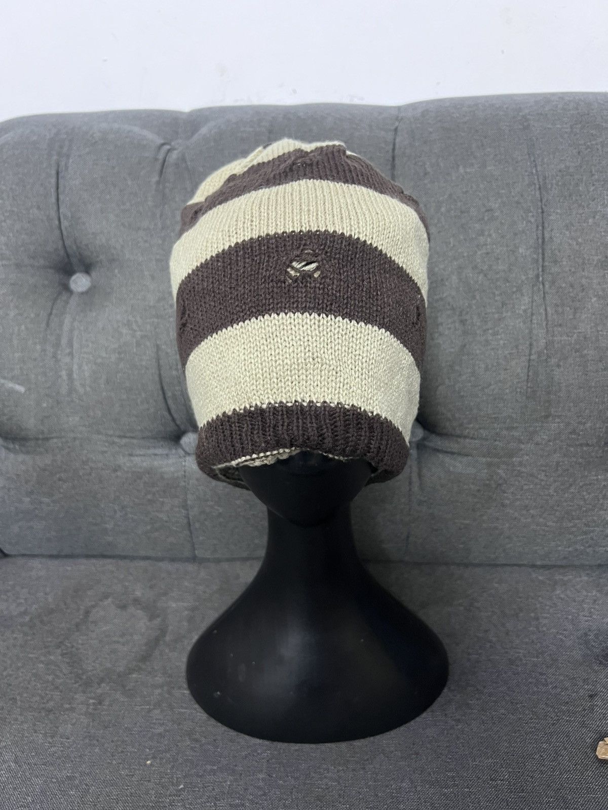 Japanese Brand thrashed stripe kurt cobain beanie hat Size ONE SIZE - 2 Thumbnail