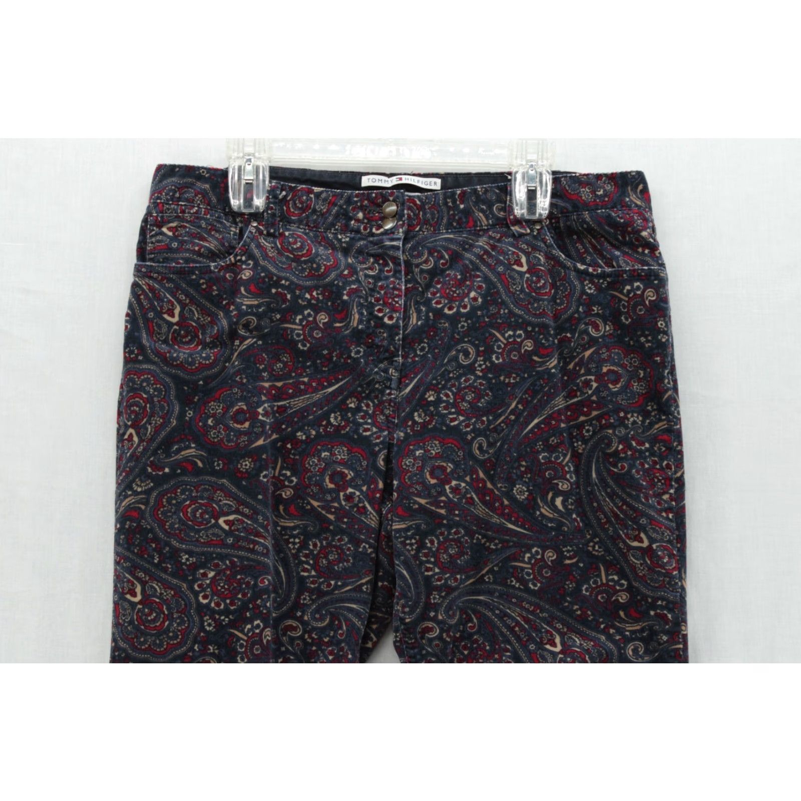 Tommy Hilfiger VINTAGE Tommy Hilfiger Corduroy Pants Womens 14 Navy Paisley Bootcut Trousers Y2K Size 36" / US 14 / IT 50 - 2 Thumbnail