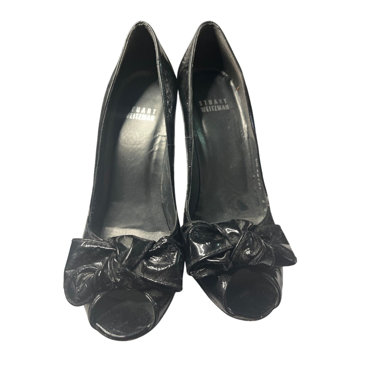 Stuart Weitzman Stuart Weitzman Black Bow Tie Patent Leather Peep Pumps 6.5 Size US 6.5 / IT 36.5 - 4 Thumbnail