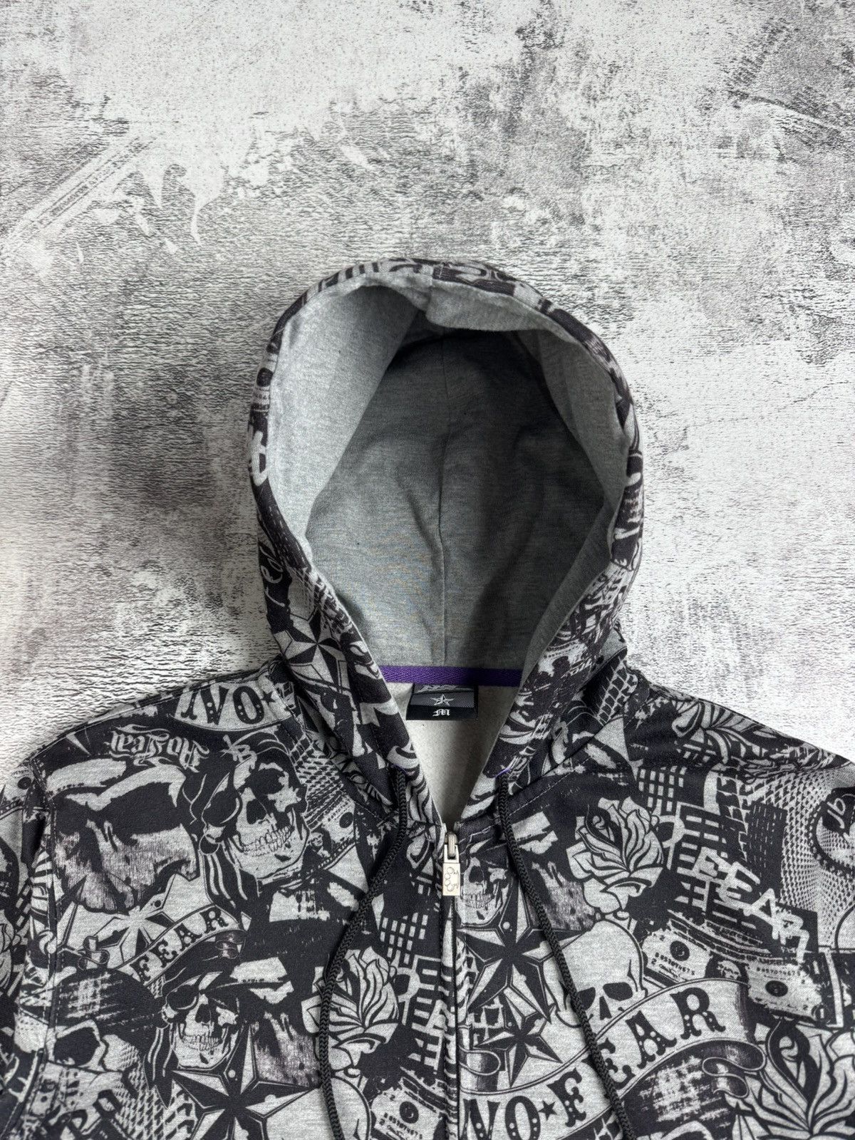 No Fear NO FEAR Rap Overprint Medium Hip Hop Monogram Gray Skulls Zip Hoodie Pullover Size US M / EU 48-50 / 2 - 11 Thumbnail