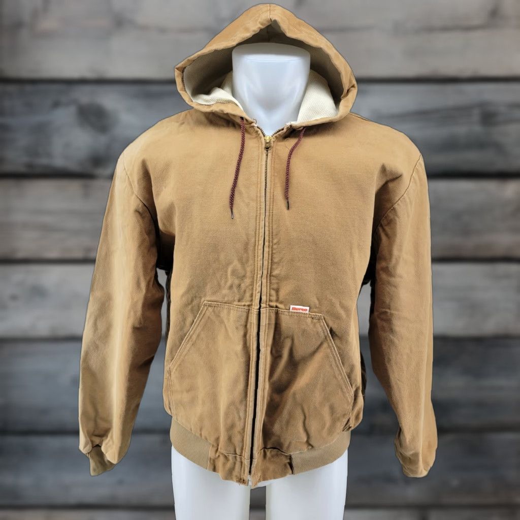 Vintage Fade Distressed Berco Hood Jacket Thermal Lining Duck Brown Mens XL 48-50 Canvas Cotton Jacket Size US XL / EU 56 / 4 - 1 Thumbnail