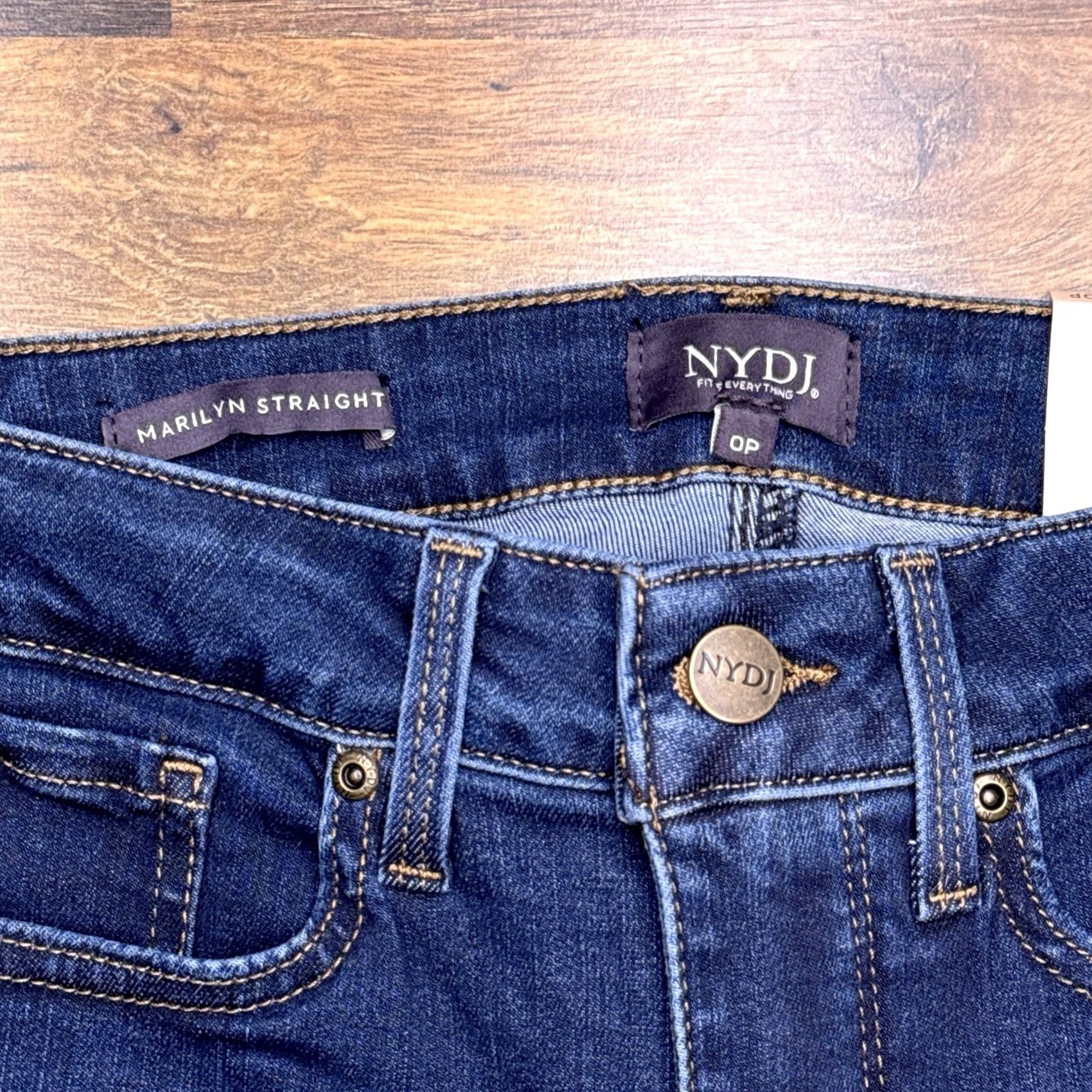 NYDJ NYDJ Marilyn Straight Jeans 0P Petite Mid Rise Stretch Denim Button Logo 5-Pocket Blue Jeans Mens Womens Girls Boys Size 25" / US 0 / IT 36 - 4 Thumbnail