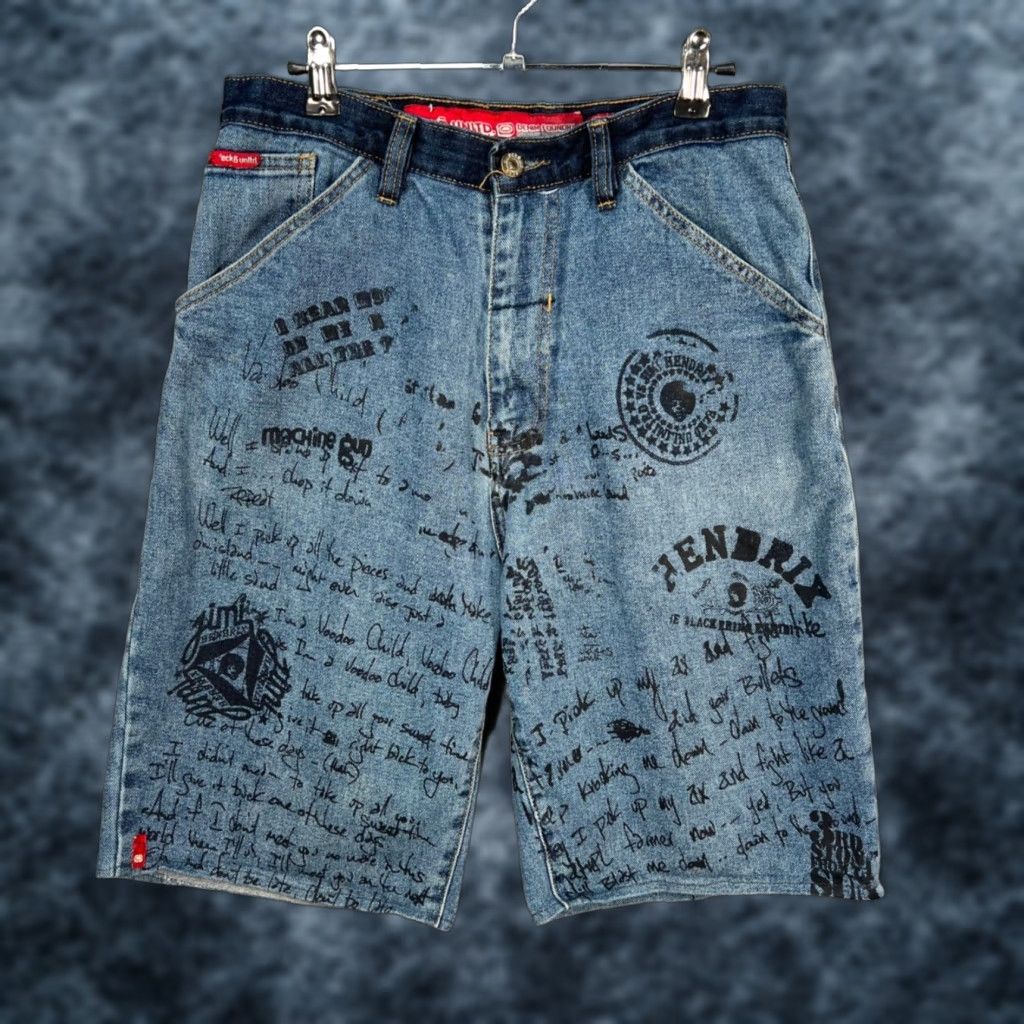 Ecko Unltd. VINTAGE Ecko Unltd. Jimi Hendrix Monterey Jean Mens 30 Denim Graffiti Print Bermuda Shorts Denim Blue Pockets Summer Mens Size US 30 / EU 46 - 1 Thumbnail