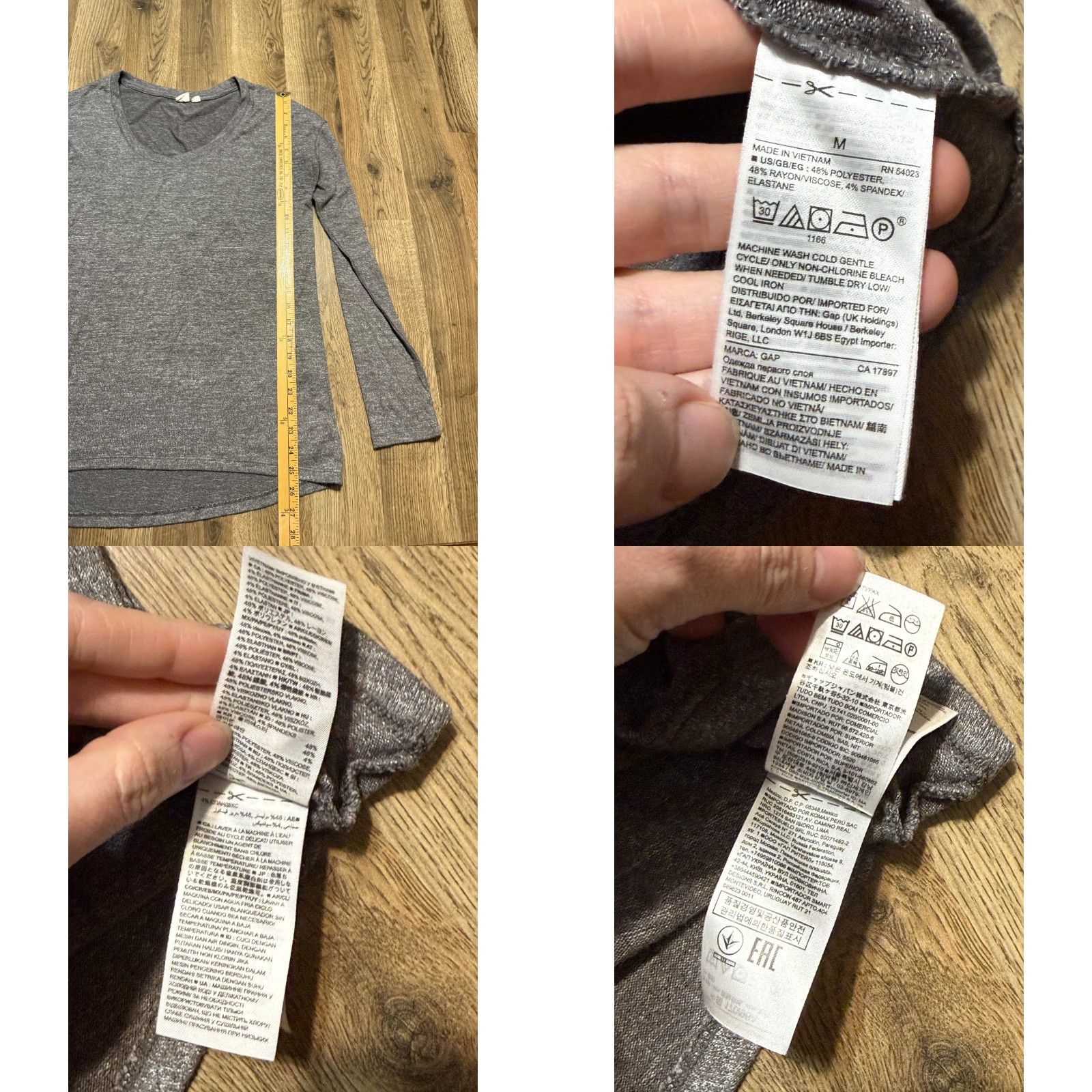 Gap GAP Shirt Women's Medium Gray V-Neck Long Sleeve Shirt Size M / US 6-8 / IT 42-44 - 8 Thumbnail