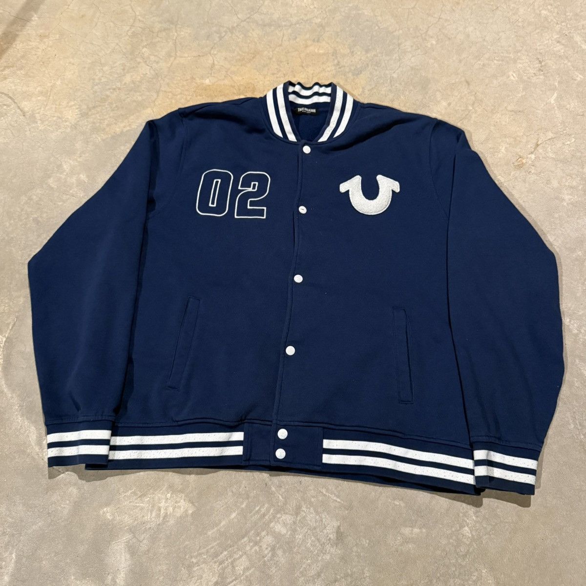 True Religion Cotton Varsity Bomber Jacket Insignia Blue
