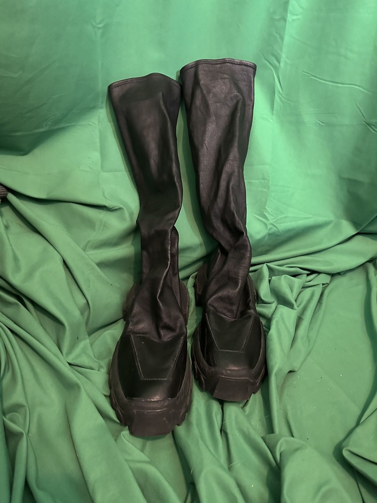 Rick Owens Tractor lug sole lambskin leather sock knee boots Size US 10 / EU 43 - 2 Thumbnail