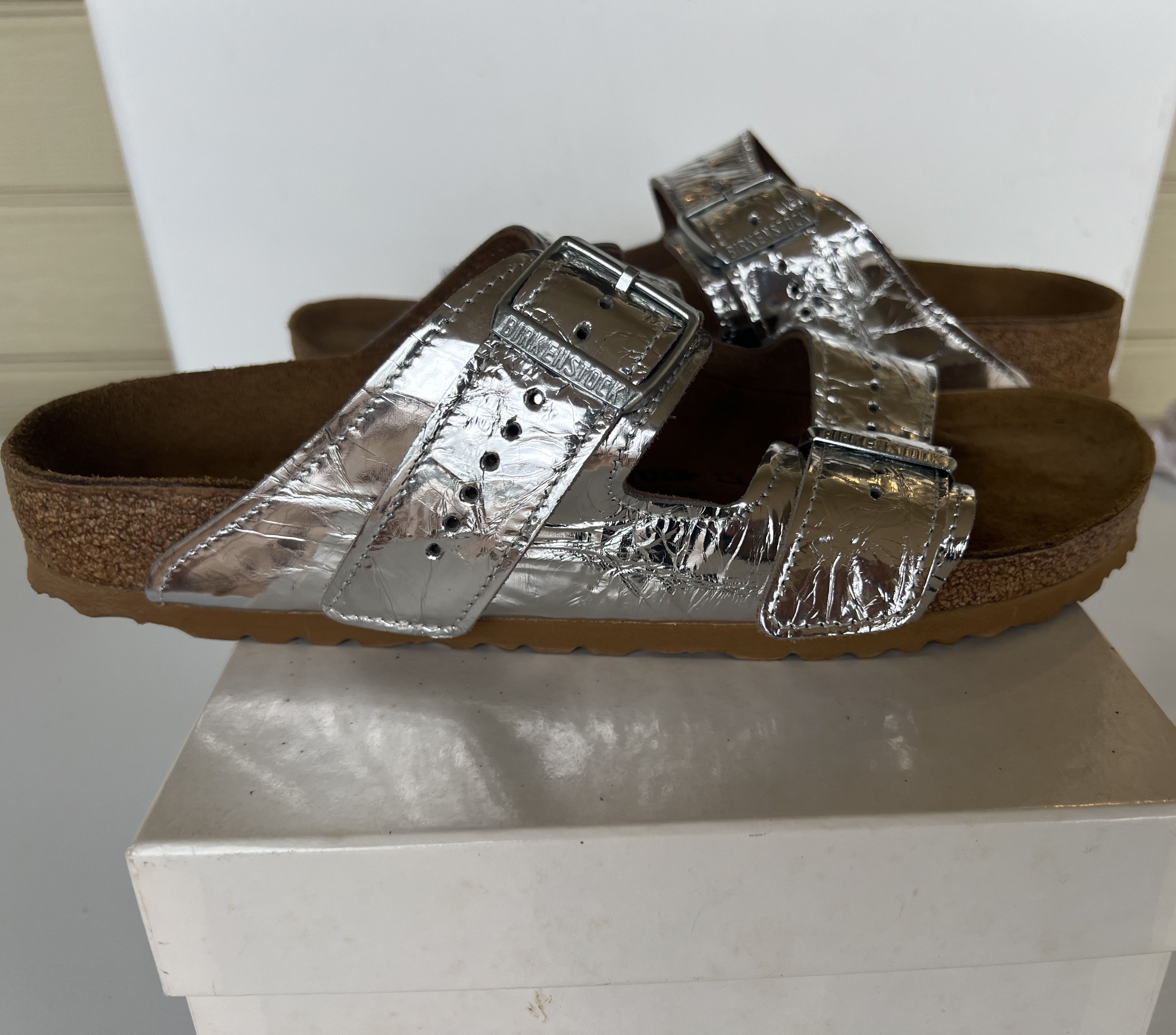 Birkenstock × Rick Owens Rick owens birkenstock silver metallic sandal Size US 11 / EU 44 - 6 Thumbnail