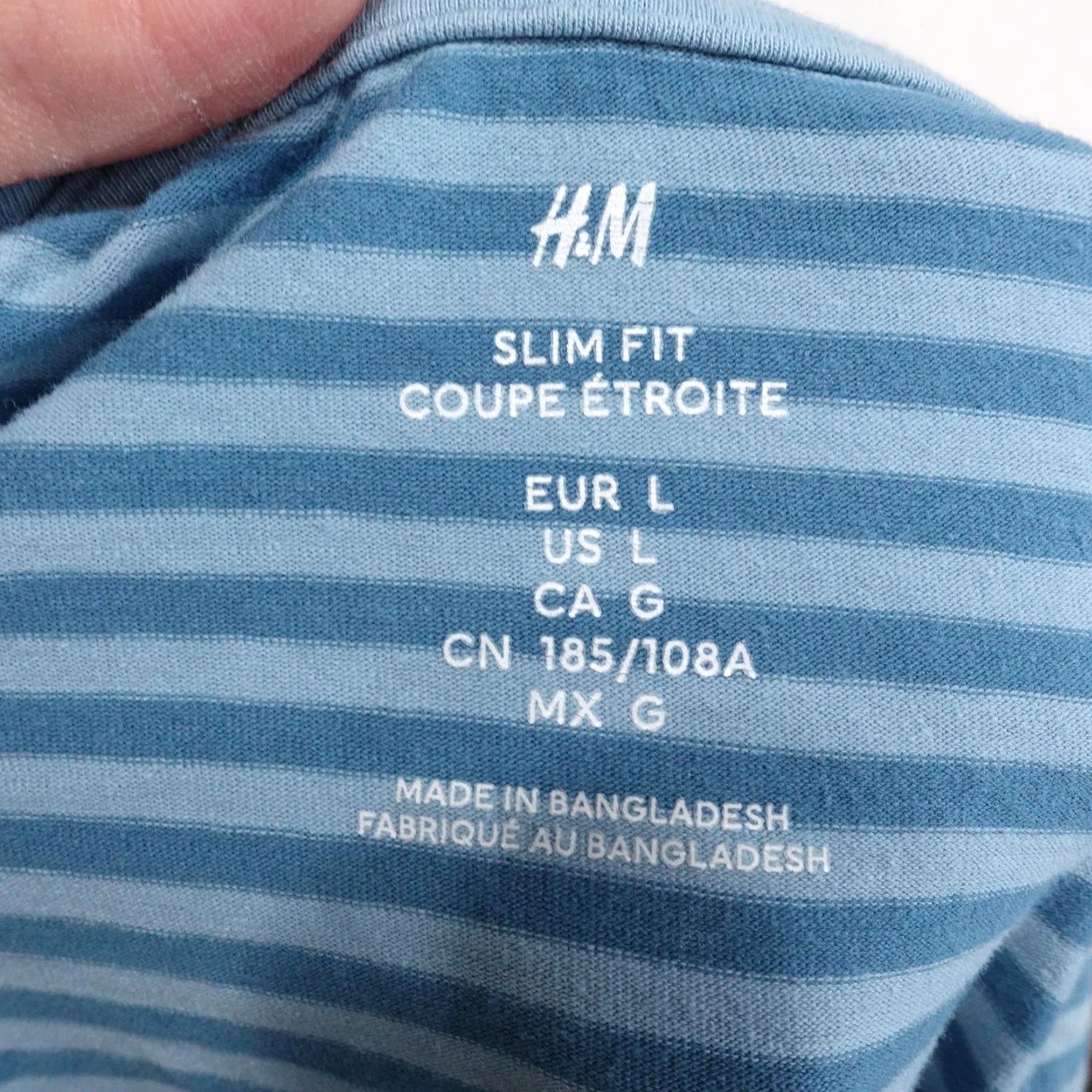H&M H&M Shirt Men Large Blue Striped Slim Fit Short Sleeve Crewneck Cotton Spandex Jersey Size US L / EU 52-54 / 3 - 6 Thumbnail