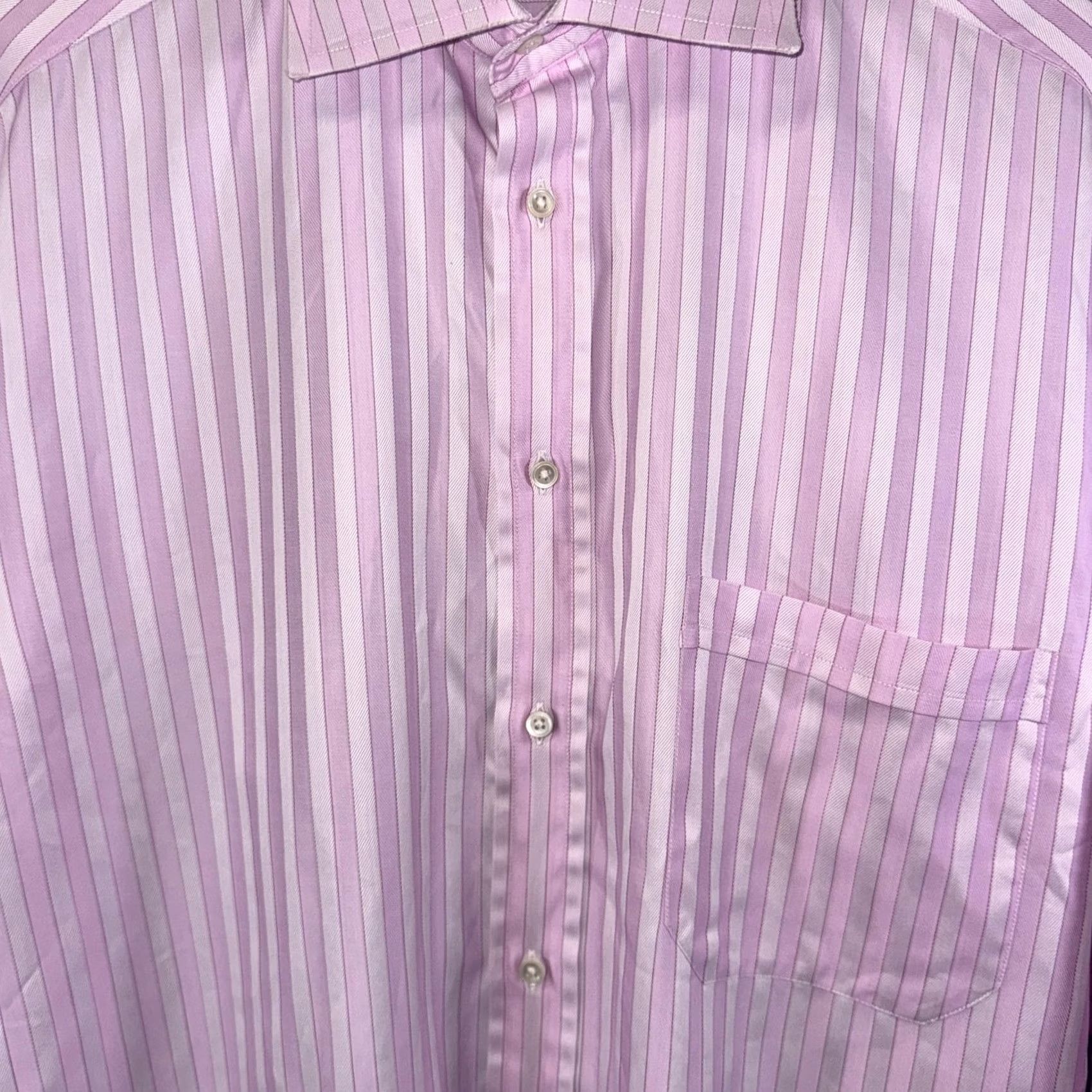 Canali Canali Shirt Mens 16 41 Pink White Stripe Dress Front Button Made Italy Size 42R - 5 Thumbnail