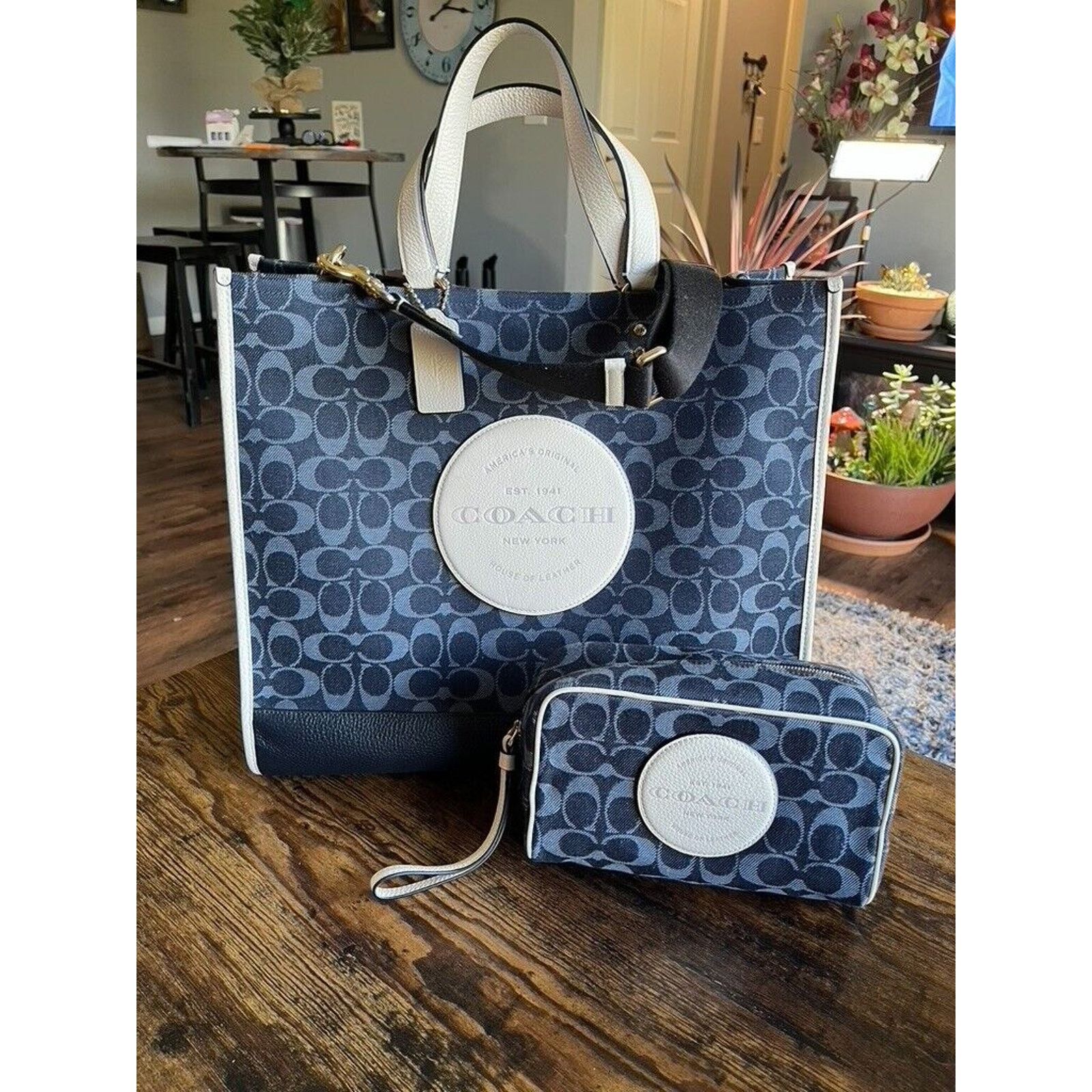 Coach Coach Dempsey 40" Tote Bag + Makeup Case in Denim Multi NWT Size ONE SIZE - 1 Thumbnail