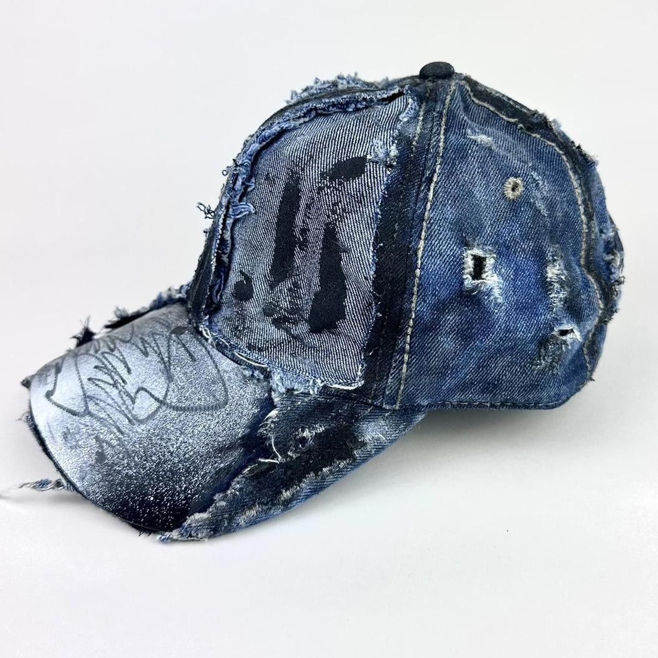 Other ASTROBOI* Shredded Blue Distressed Denim Hat Size ONE SIZE - 4 Thumbnail