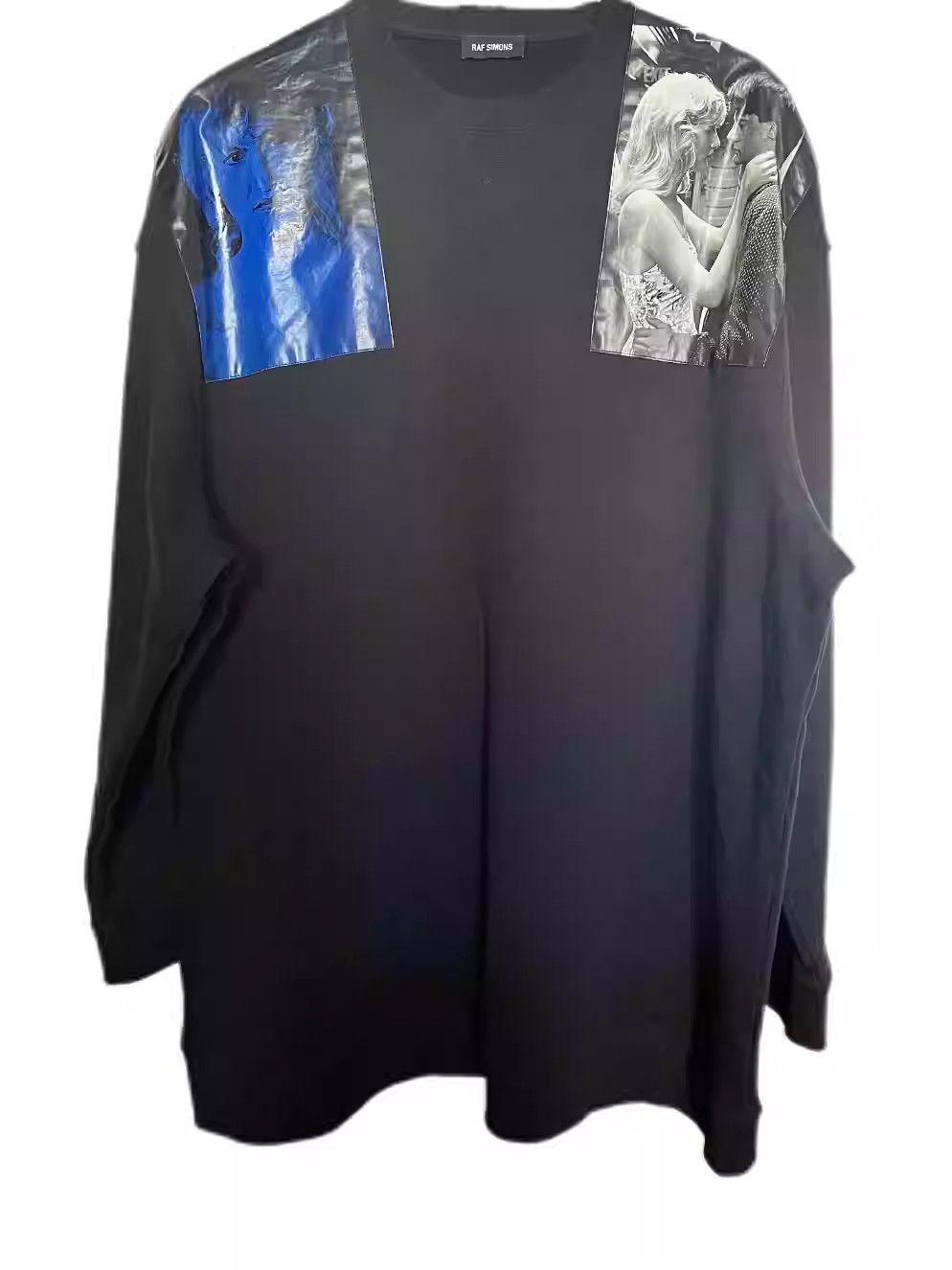 raf simons 19ss blue velvet portrait patch sweater