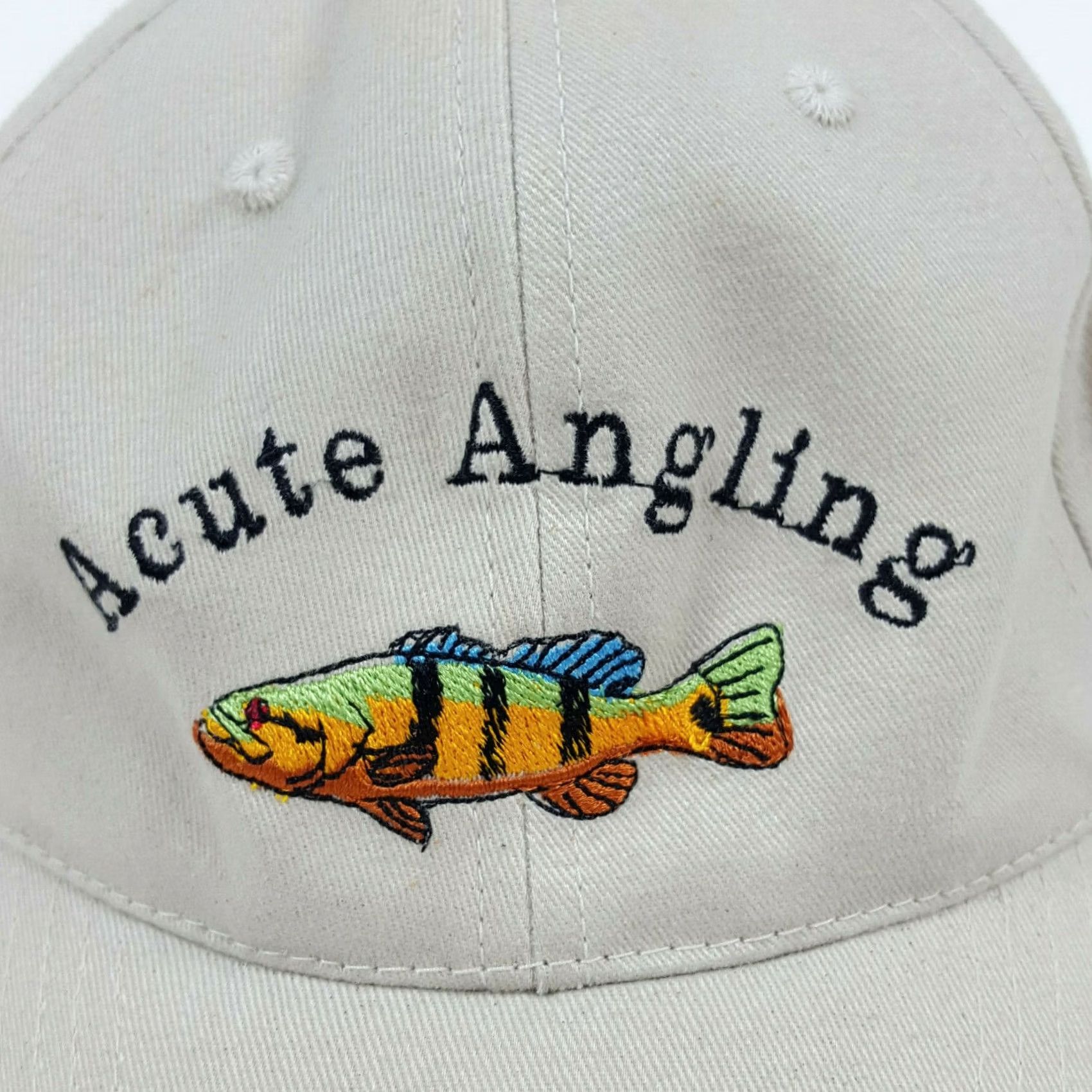 Dacute VINTAGE HeadToToe Acute Angling Baseball Cap Hat Beige Cotton Embroidered Fish 90s Outdoor Adjustable Mens Cap Size ONE SIZE - 2 Thumbnail