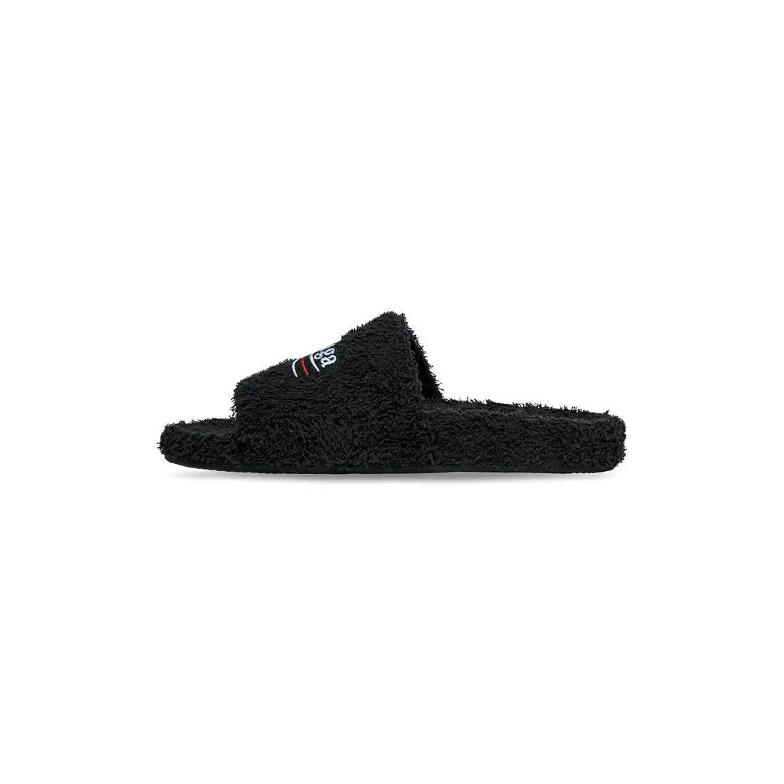 Balenciaga o1bcso1str0126 Furry Slide Sandals In Soft Towel in Black Size US 8 / IT 38 - 7 Thumbnail