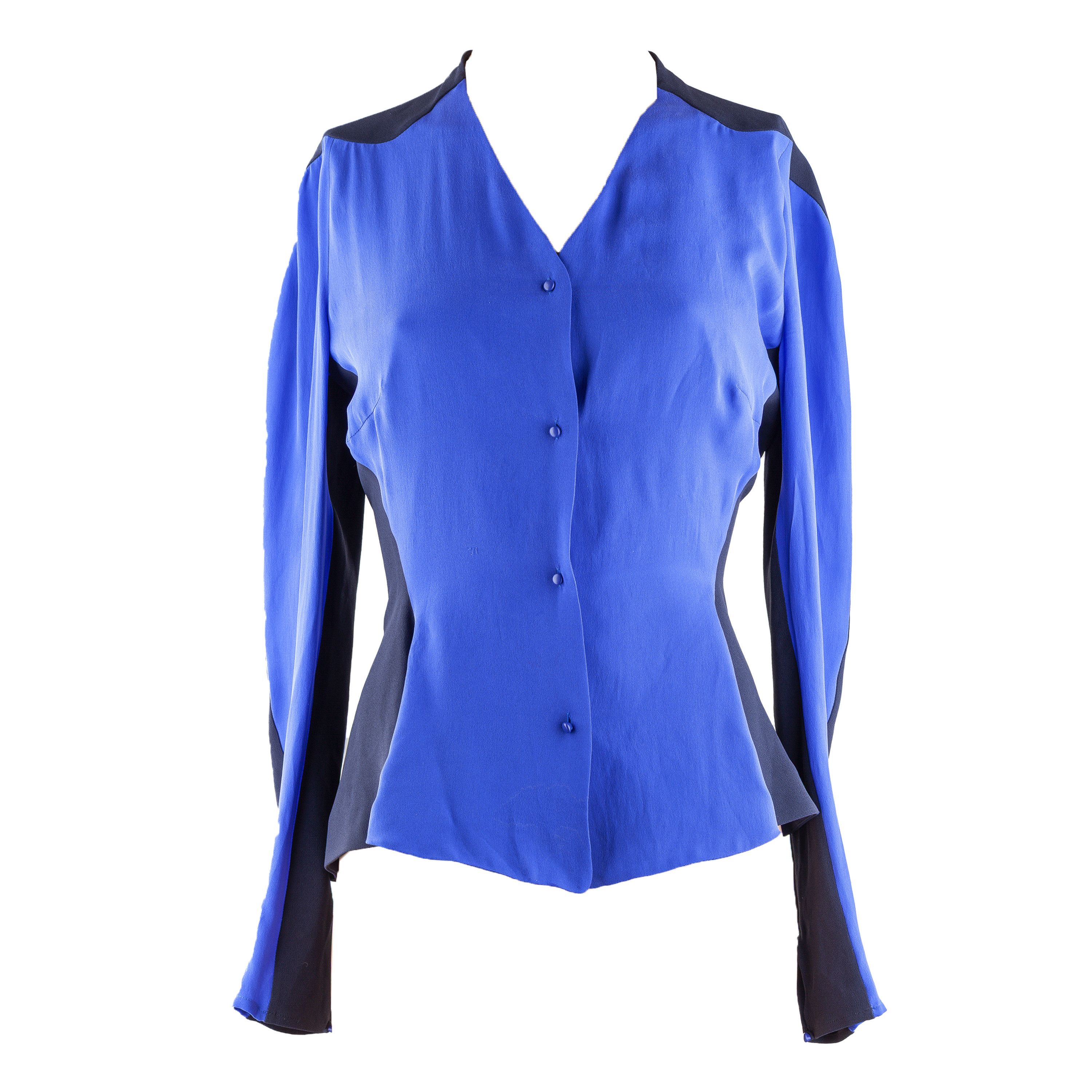 Mugler Thierry Mugler Blue/Black Long Sleeve Shirt (M) Size M / US 6-8 / IT 42-44 - 2 Thumbnail