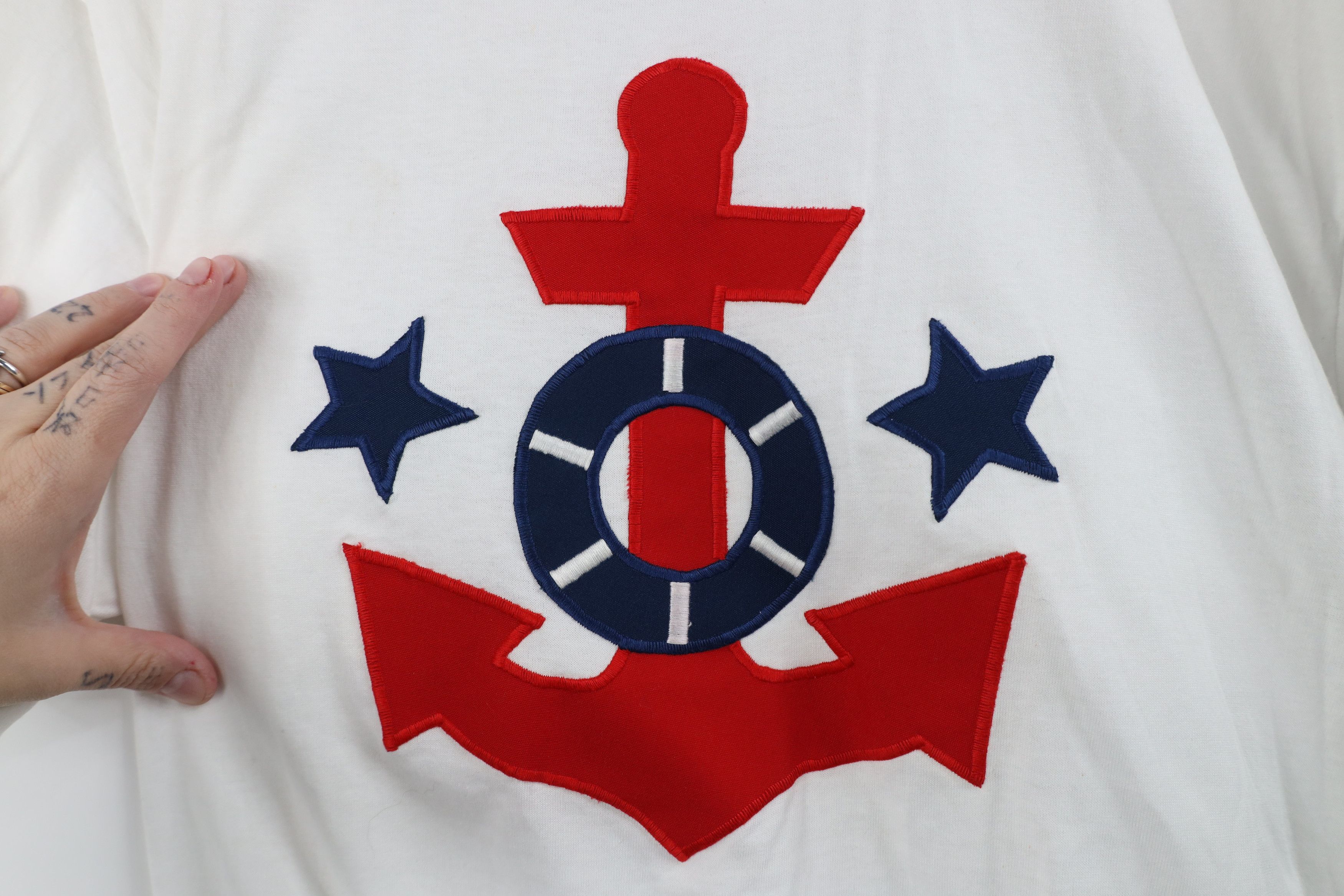 Vintage Vintage 90s Nautical Boat Anchor Collared T-Shirt White USA Size XL / US 12-14 / IT 48-50 - 4 Thumbnail