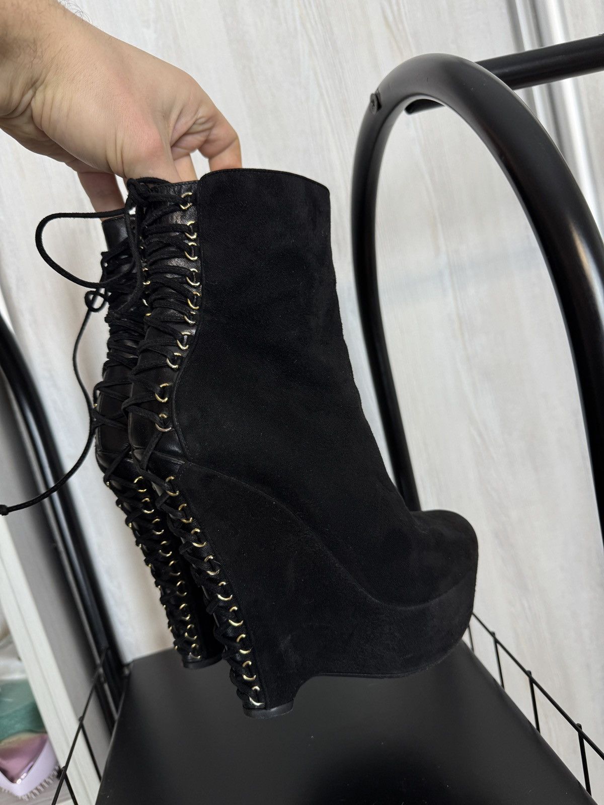 Yves Saint Laurent Yves Saint Laurent Suede Lace Up Ankle length Wedge Boots Size US 9 / IT 39 - 11 Thumbnail