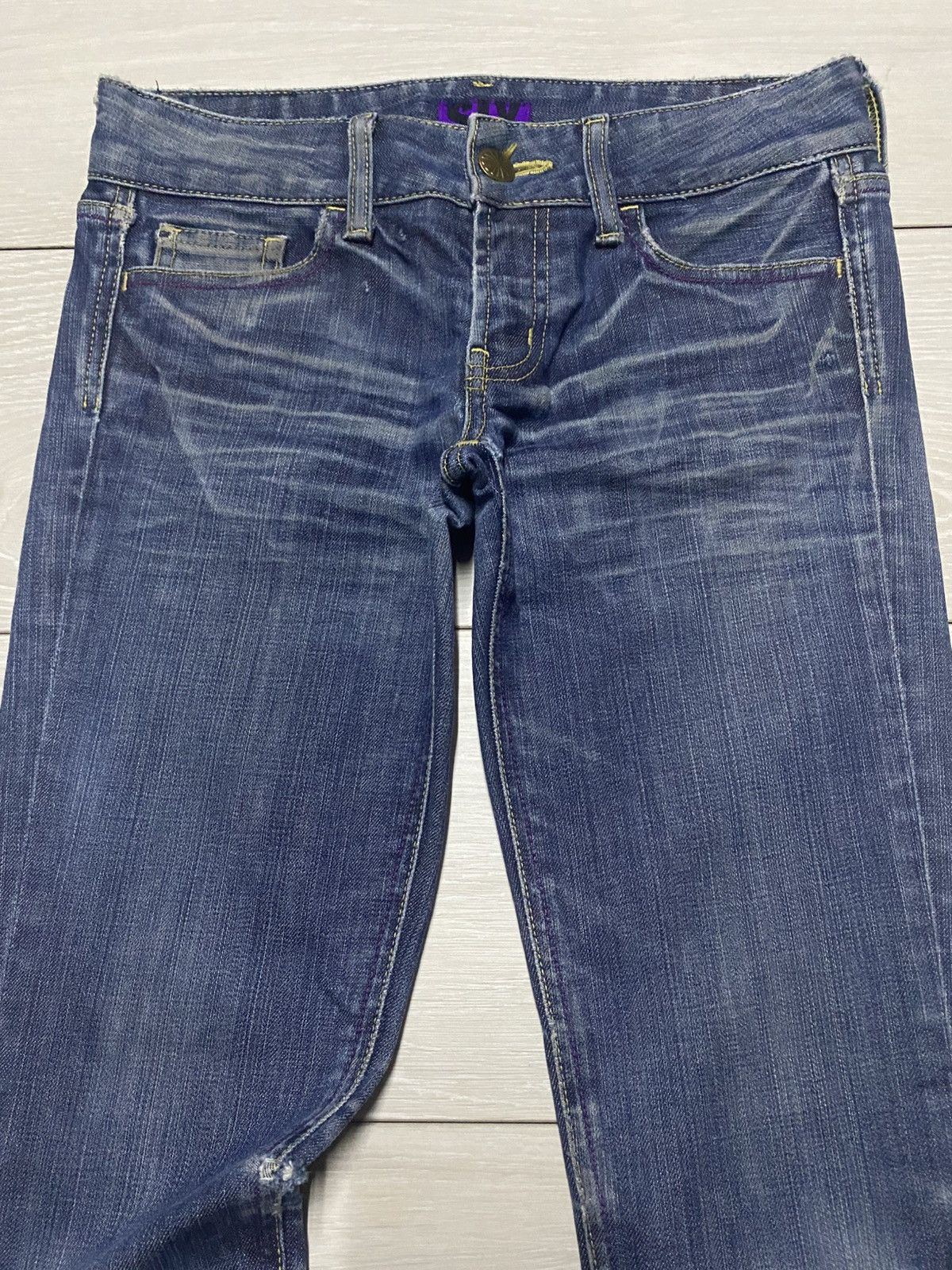 SLY Vintage Sly Blue Wash Distressed Flare Jeans Size US 28 / EU 44 - 3 Thumbnail