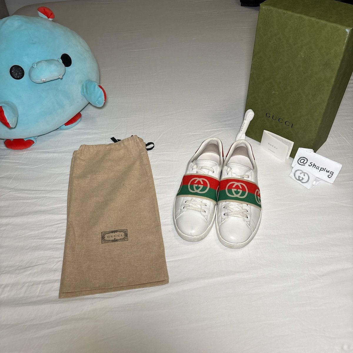 Gucci Gucci Ace White Leather Web strap Sneakers – Full Set Size US 9 / EU 42 - 1 Thumbnail