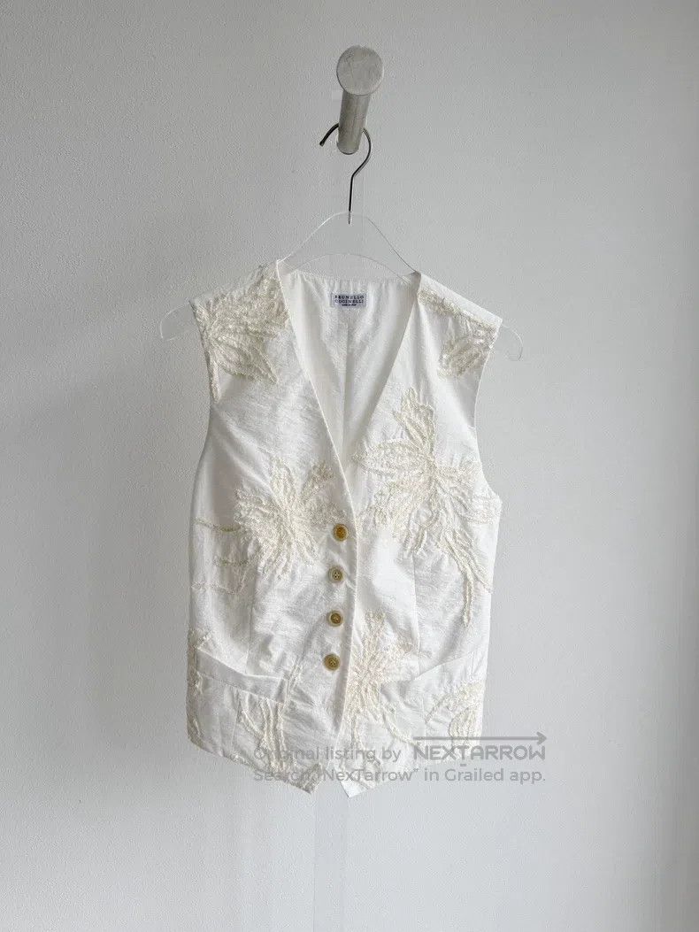 Brunello Cucinelli Brunello Cucinelli White embroidered vest waistcoat Size XS / US 0-2 / IT 36-38 - 2 Thumbnail