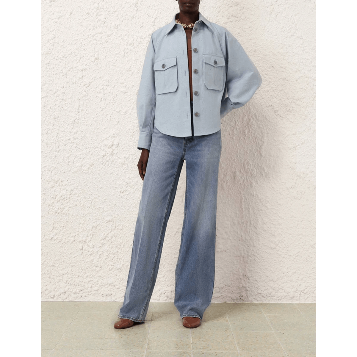 Zimmermann oc11z0525 Oversized Cotton-Silk Shirt Jacket in Light Blue Size L / US 10 / IT 46 - 6 Thumbnail