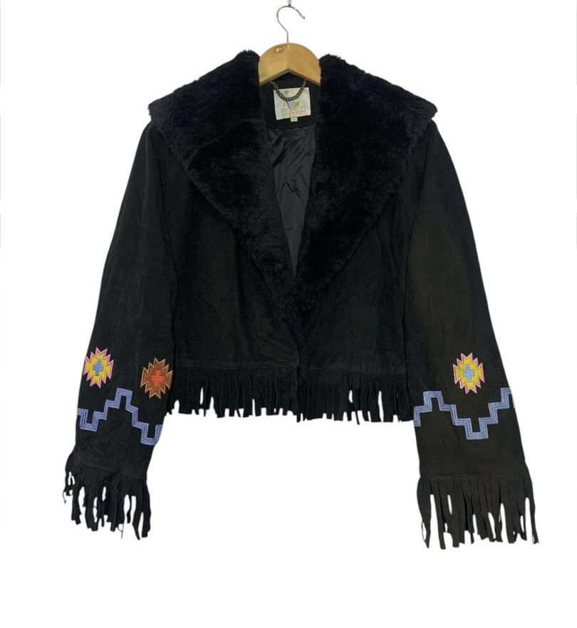 Louis Feraud Louis Feraud Cropped Leather Native Navajo Jacket Size US S / EU 44-46 / 1 - 2 Thumbnail