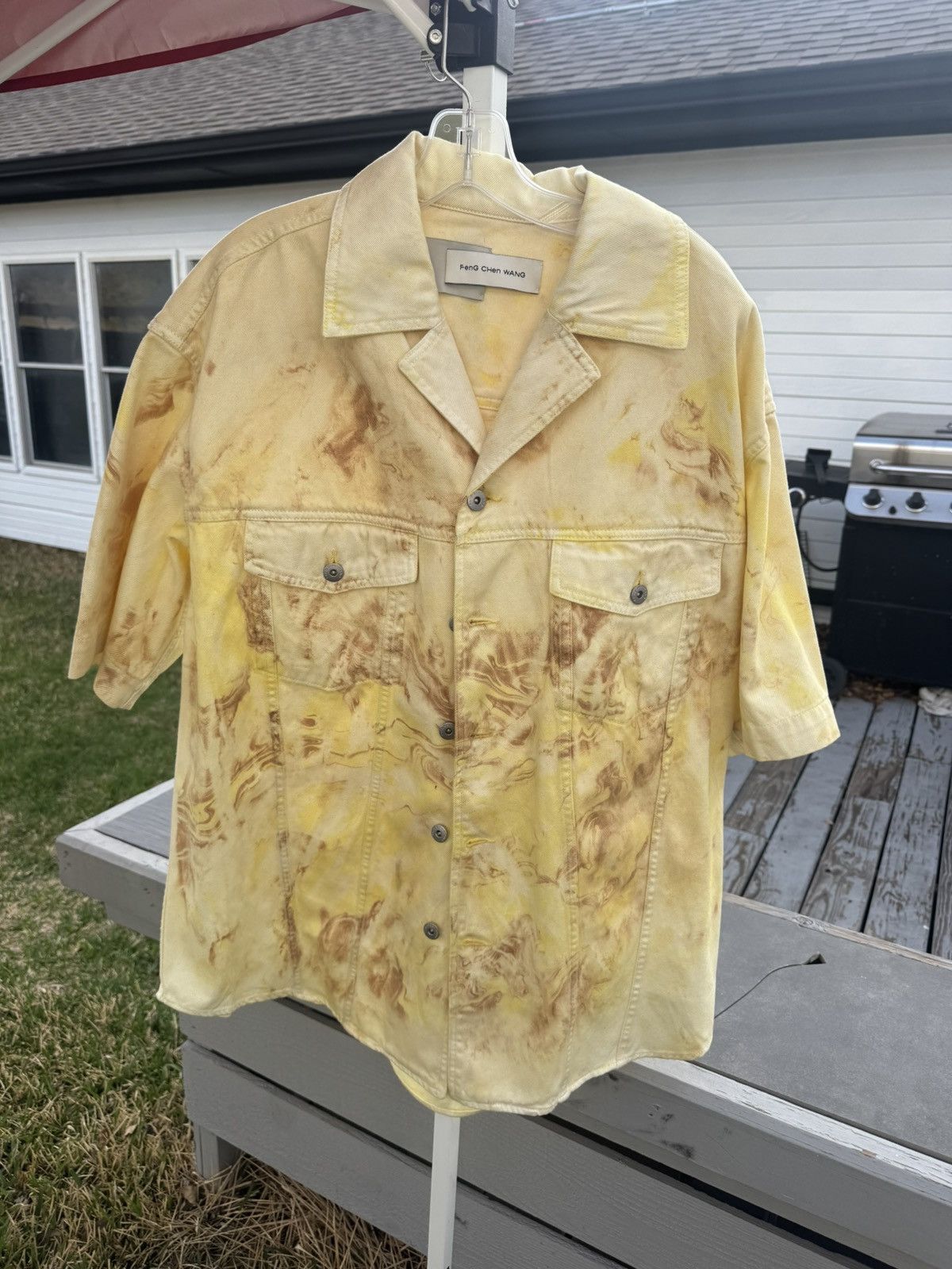 Feng Chen Wang Feng Chen Wang Marbled Denim Shirt Yellow/Brown Oversized Size US L / EU 52-54 / 3 - 1 Thumbnail