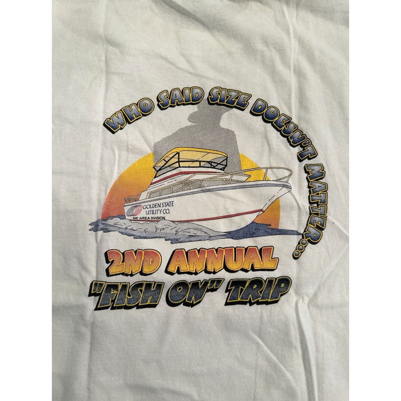 Vintage VINTAGE On Golden State Utility Co. Fish On Fishing Trip Funny T-Shirt White XL Men Mens Regular XL Shirt Size US XL / EU 56 / 4 - 2 Thumbnail