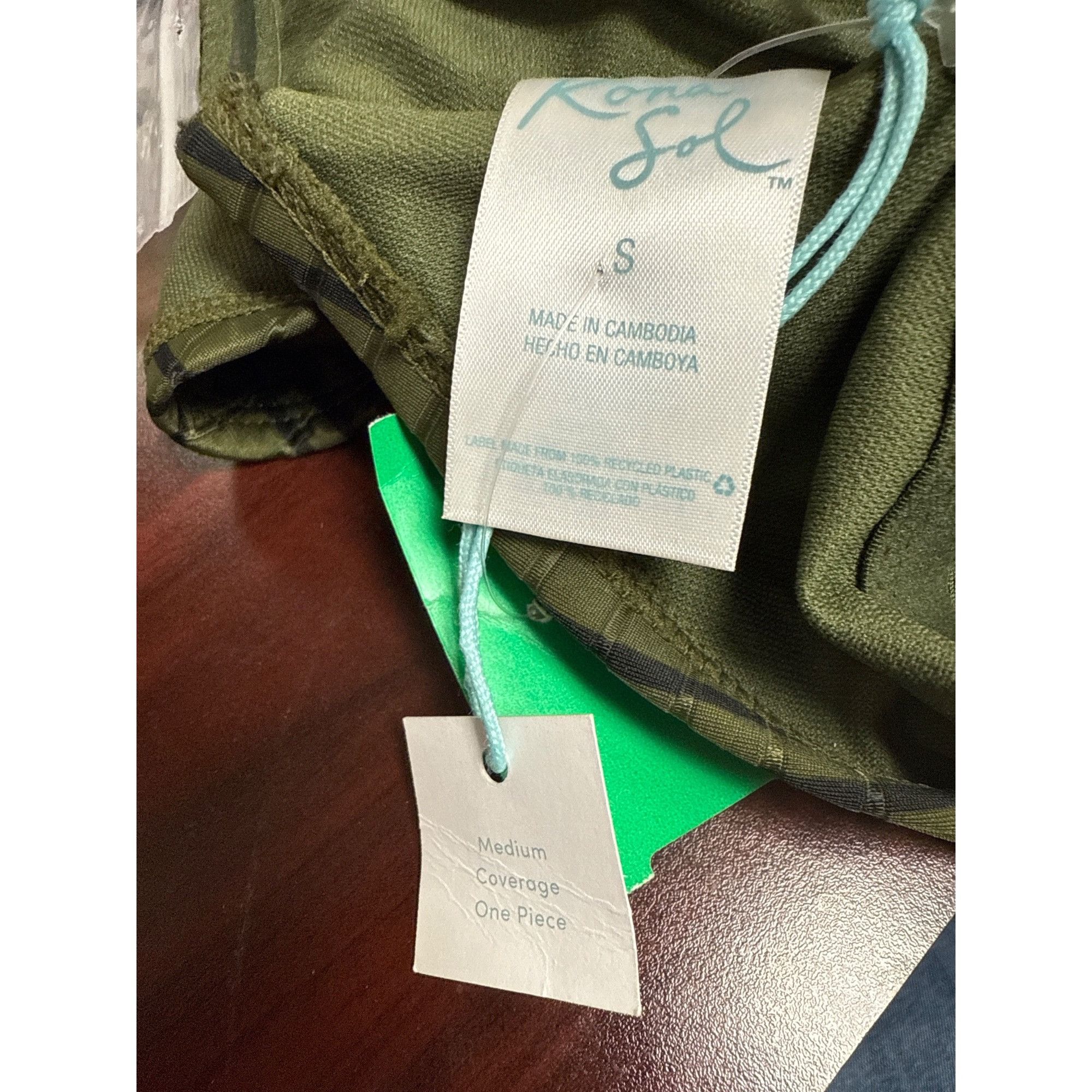 Other Olive Green Strapless Plaid One-Piece Swimsuit With Side Tie Size S / US 4 / IT 40 - 8 Thumbnail