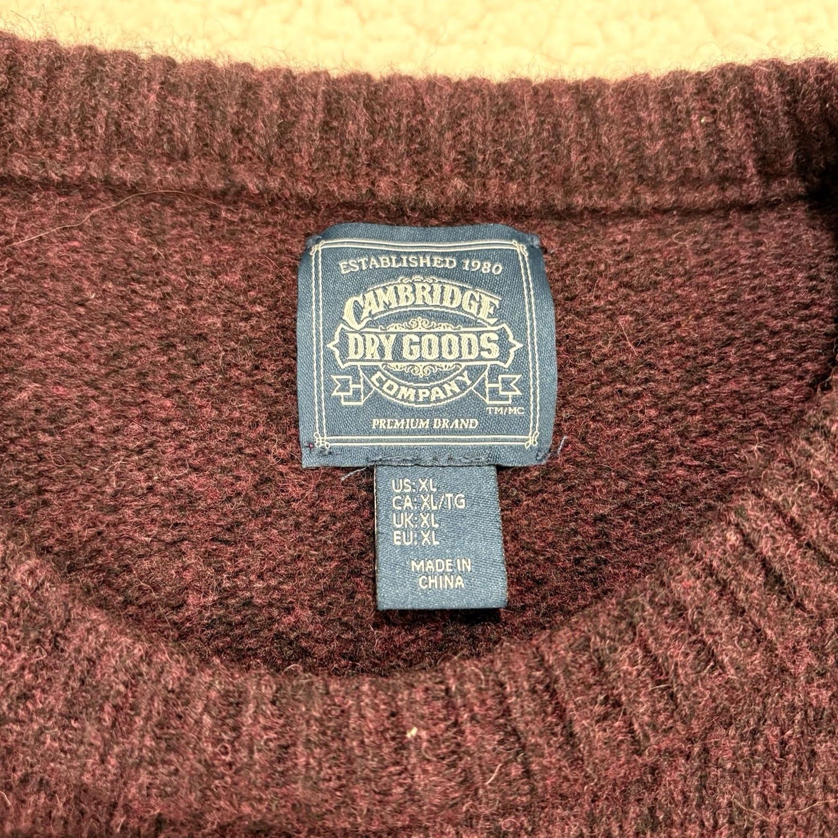 Vintage CAMBRIDGE DRY GOODS Sweater Men XL Pullover Knit Crew Neck Wool Blend Red Plum Classic Outdoor Chunky-Knit Size US XL / EU 56 / 4 - 2 Thumbnail
