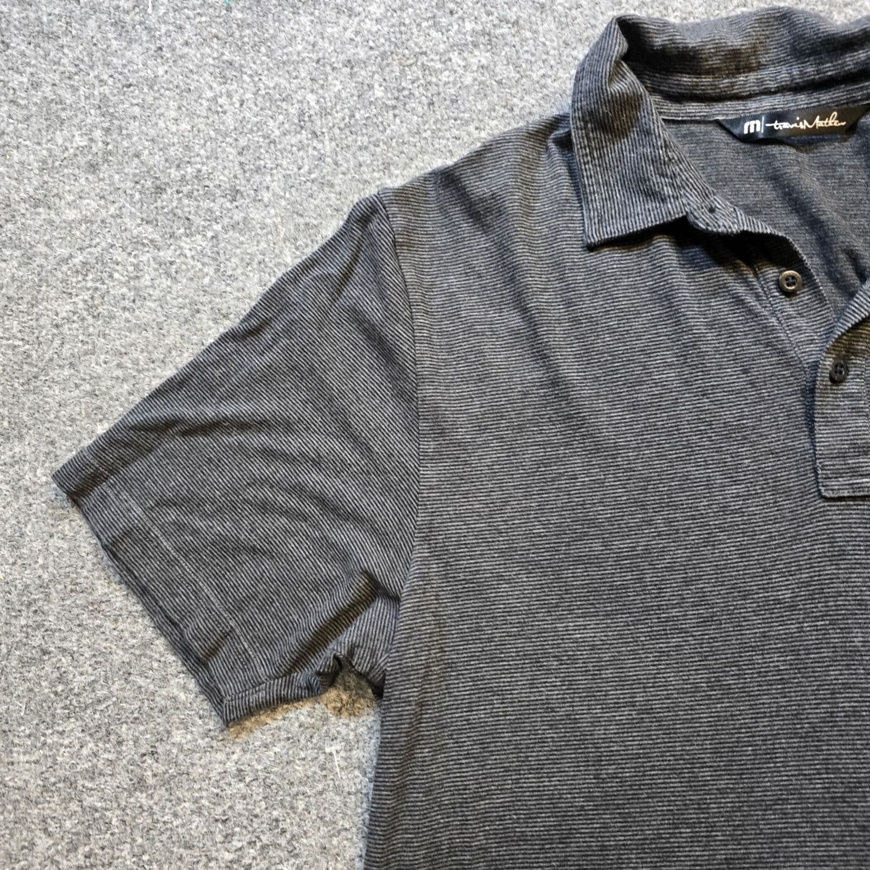 TravisMathew Travis Mathew Shirt Mens Medium Gray Stripe Short Sleeve Performance Golf Casual Polo Shirt Size US M / EU 48-50 / 2 - 4 Thumbnail