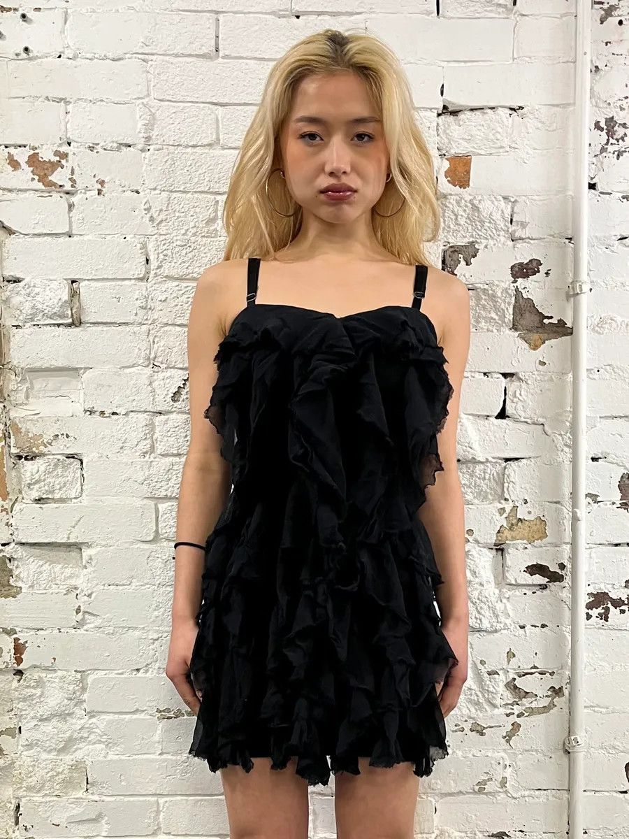 Vintage 2000s Plein Sud Black Layered Ruffle Mini Dress Size S / US 4 / IT 40 - 2 Thumbnail