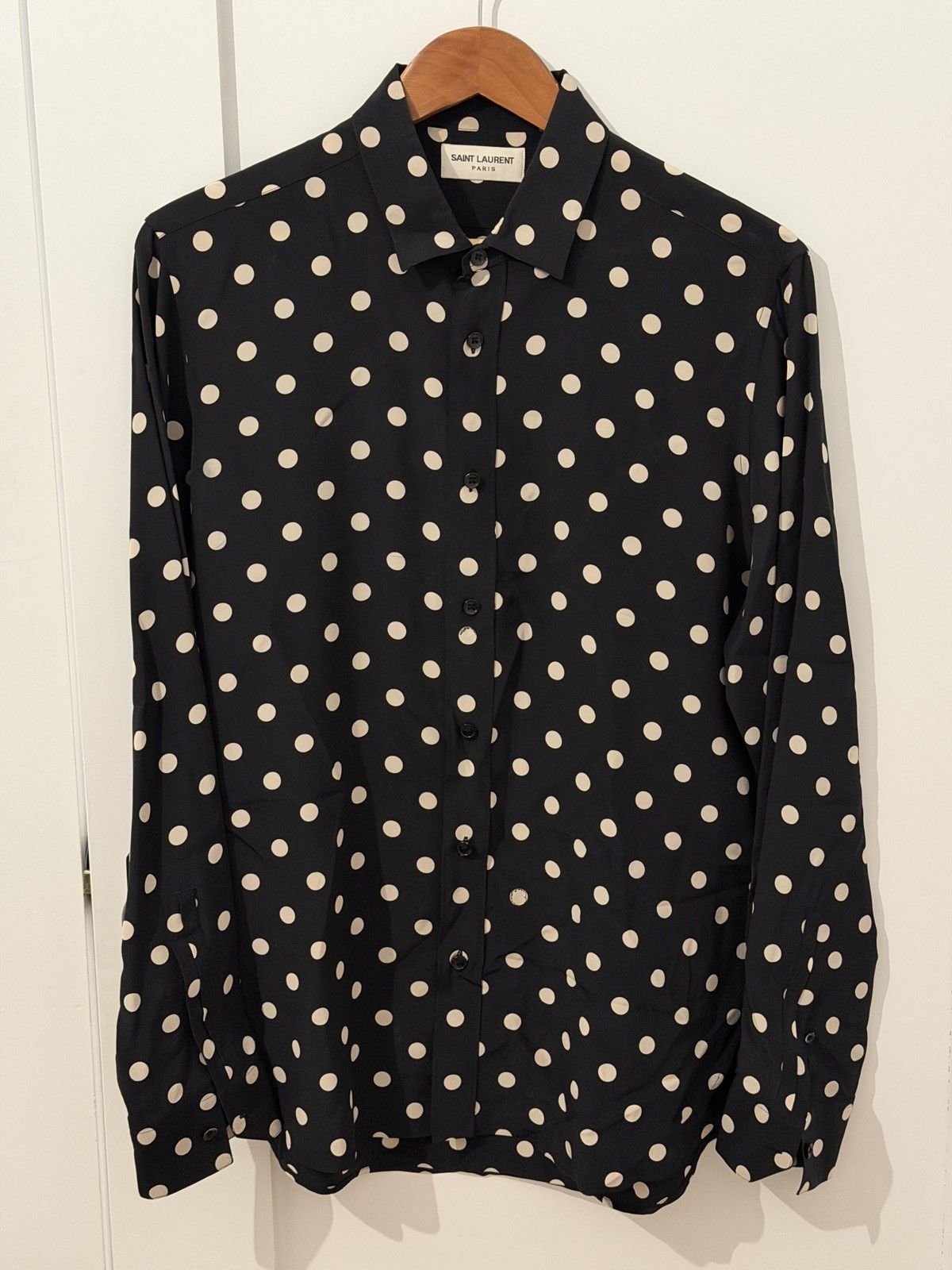 Saint Laurent Paris Saint Laurent 100% Silk Polka Dot Shirt Hedi Era Size US M / EU 48-50 / 2 - 1 Thumbnail