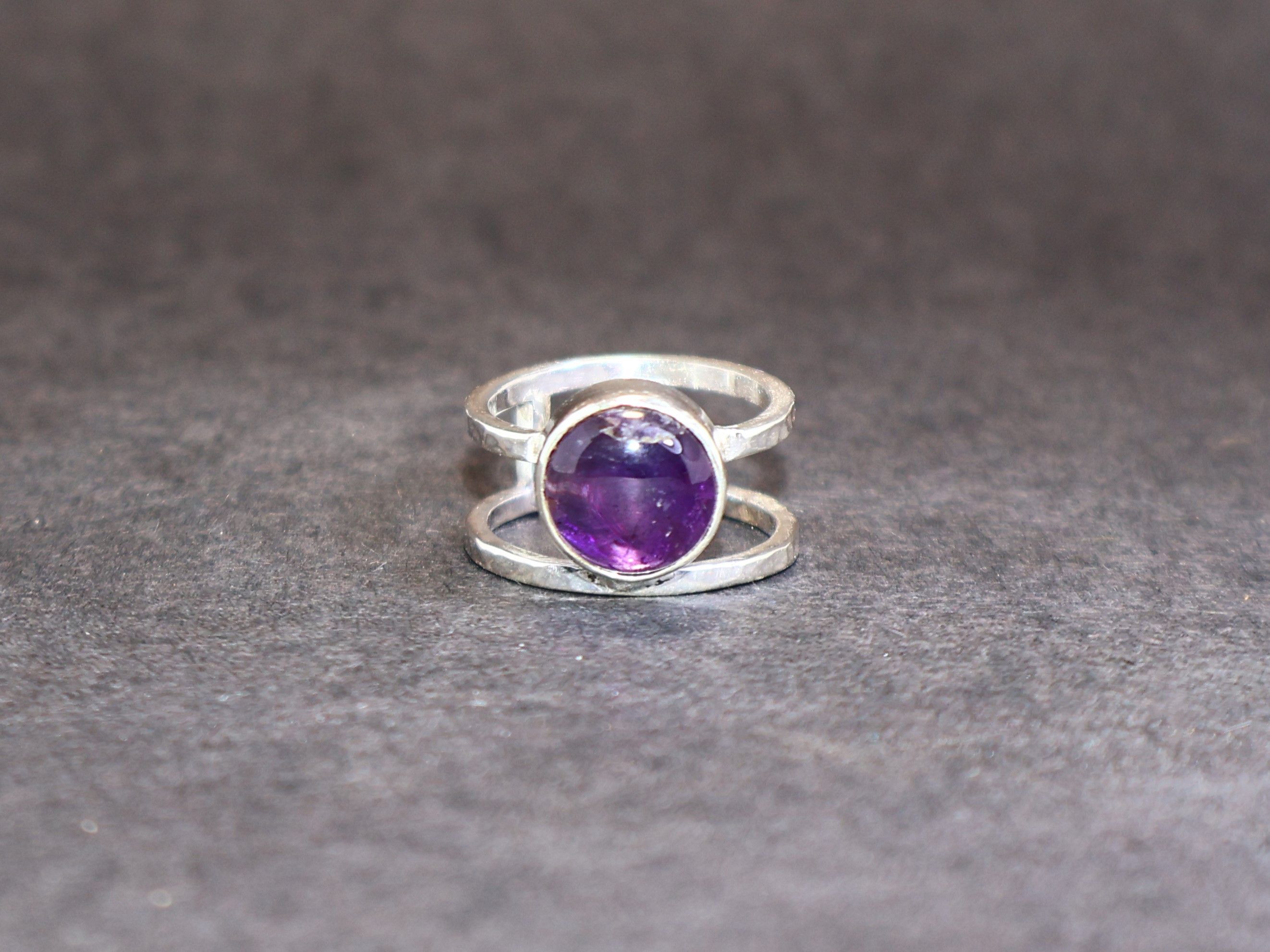 Handmade Amethyst Ring, Double Band, Sterling Silver, Purple Amethyst Size ONE SIZE - 1 Thumbnail