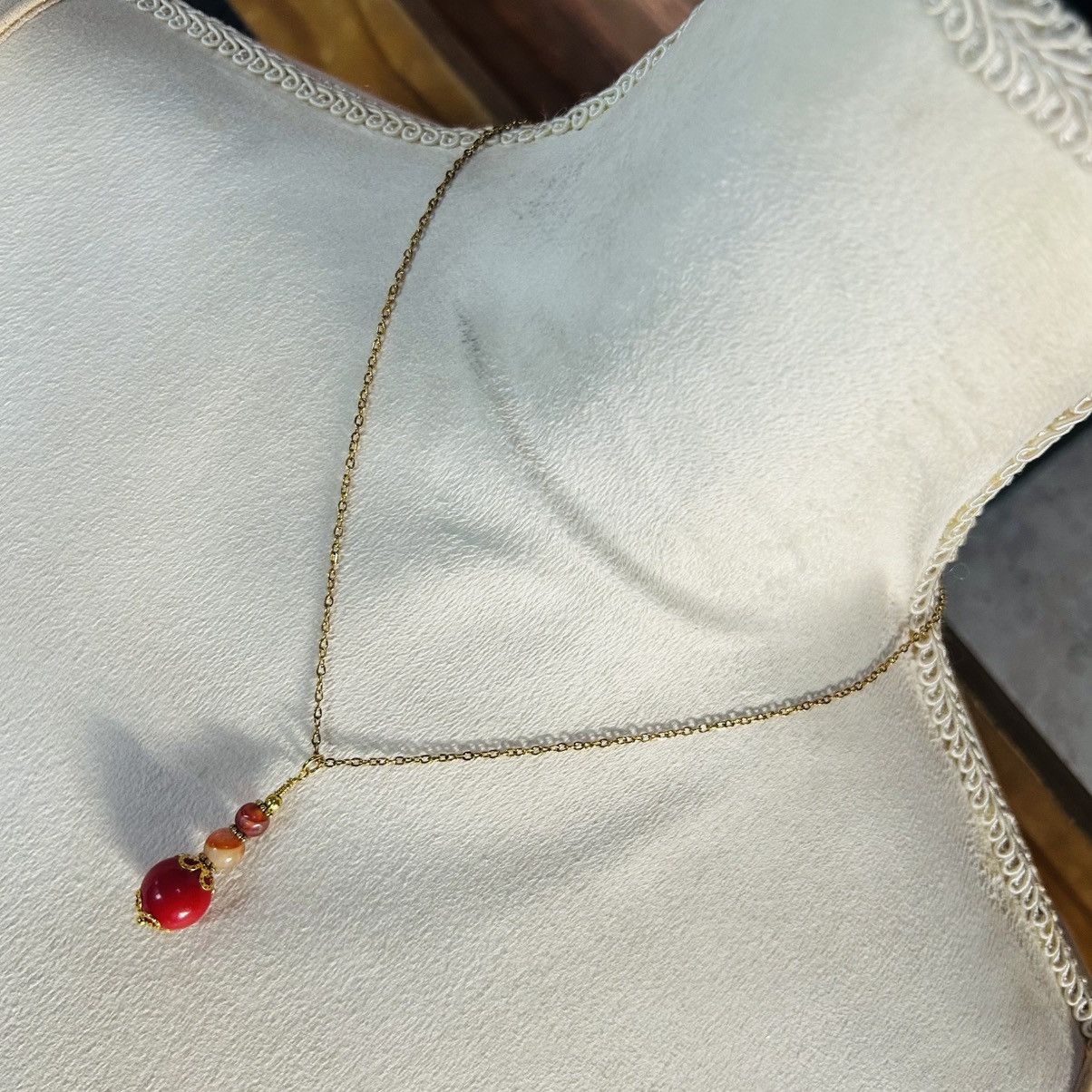 Handmade Handcrafted vintage beaded carnelian agate pendant necklace Size ONE SIZE - 1 Thumbnail