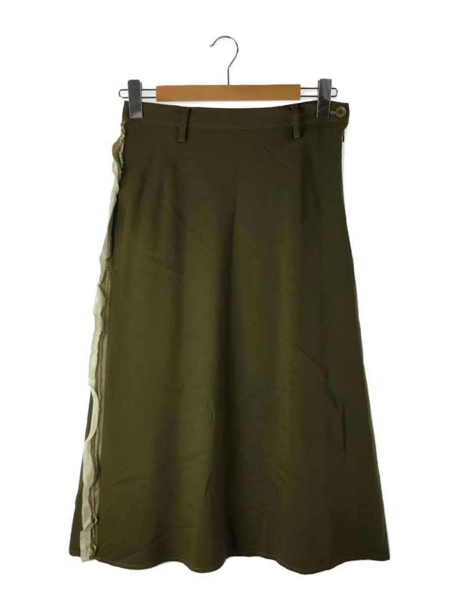 image of Yohji Yamamoto x YS Side Frill Silk Skirt in Khaki, Women's (Size 29)