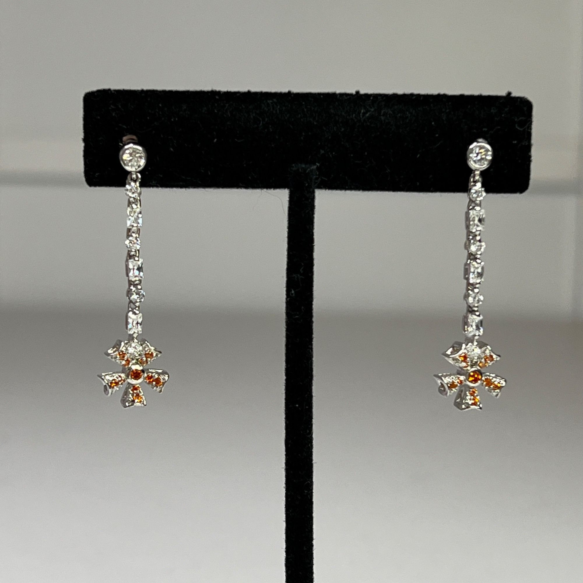 Designer Sterling Silver Drop Earrings With Orange Gemstone Floral Size ONE SIZE - 3 Thumbnail