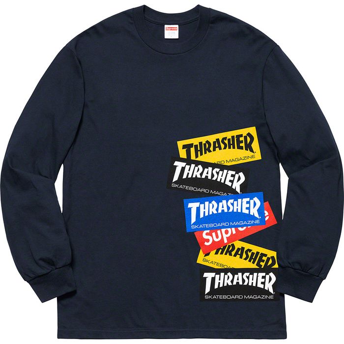 Supreme Supreme Thrasher Multi Logo L/S Tee Navy Medium | Grailed