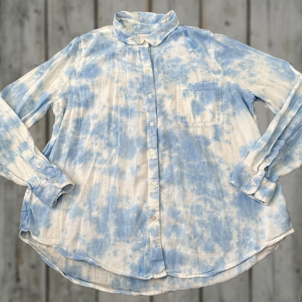 Lucky Brand Lucky Brand Button-Up Shirt Womens L Blue White Tie Dye Long Sleeve Top Size L / US 10 / IT 46 - 1 Thumbnail