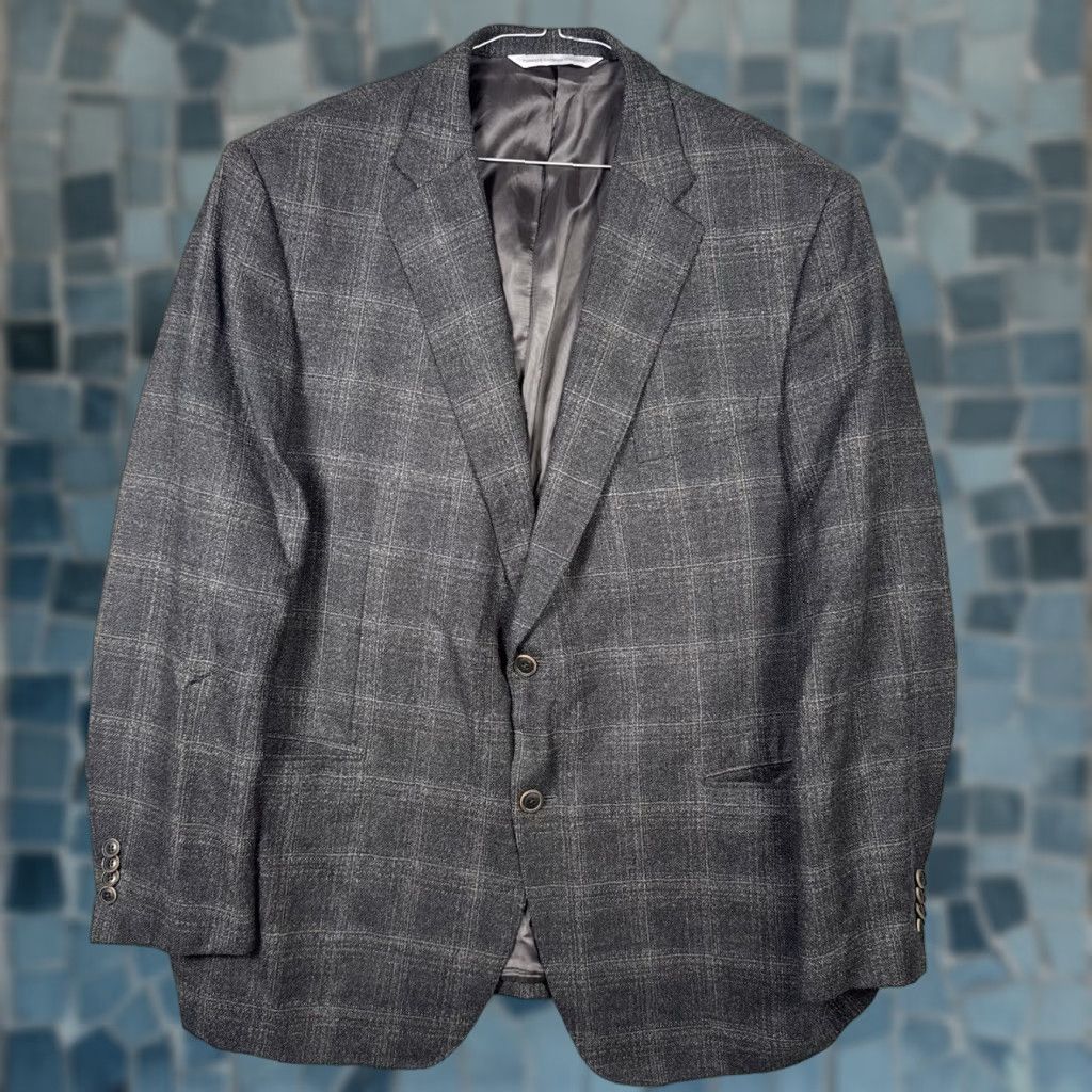 Vintage Samuelsohn Blazer Men 46R Wool Tweed Notch Lapel Single-Breasted Two-Button Black 1923 SB Garner Italy Vintage/Business/Formal Jacket Coat Medium? Size 46R - 1 Thumbnail