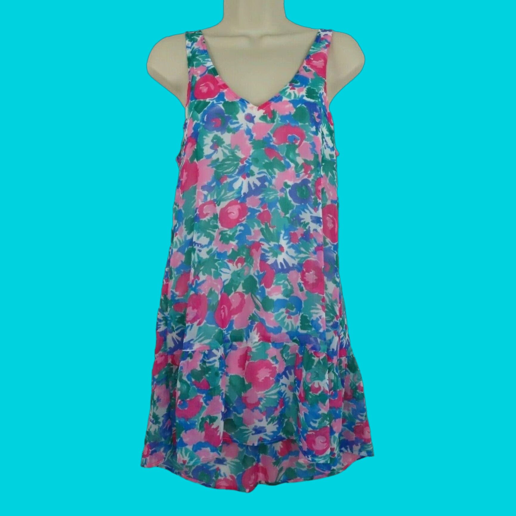 Show Me Your MuMu Show Me Your MuMu Womens Small Blue Flower Floral V Neck Sleeveless Shift Dress Size S / US 4 / IT 40 - 1 Thumbnail