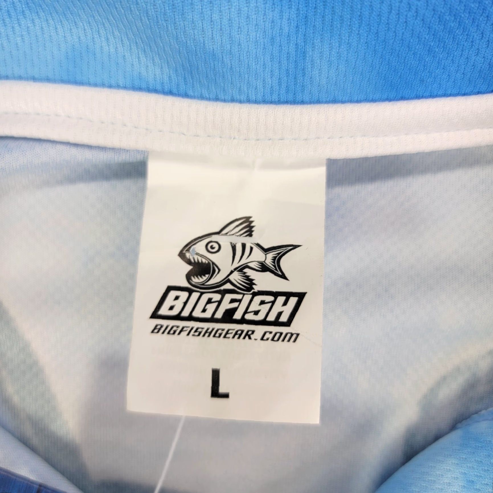 Vintage BIGFISH Polo Shirt Mens L Blue Salty Barra Graphic Print Long Sleeve Fishing Microfiber 100% Polyester UV Moisture Wicking Sail NZ? Size US L / EU 52-54 / 3 - 2 Thumbnail