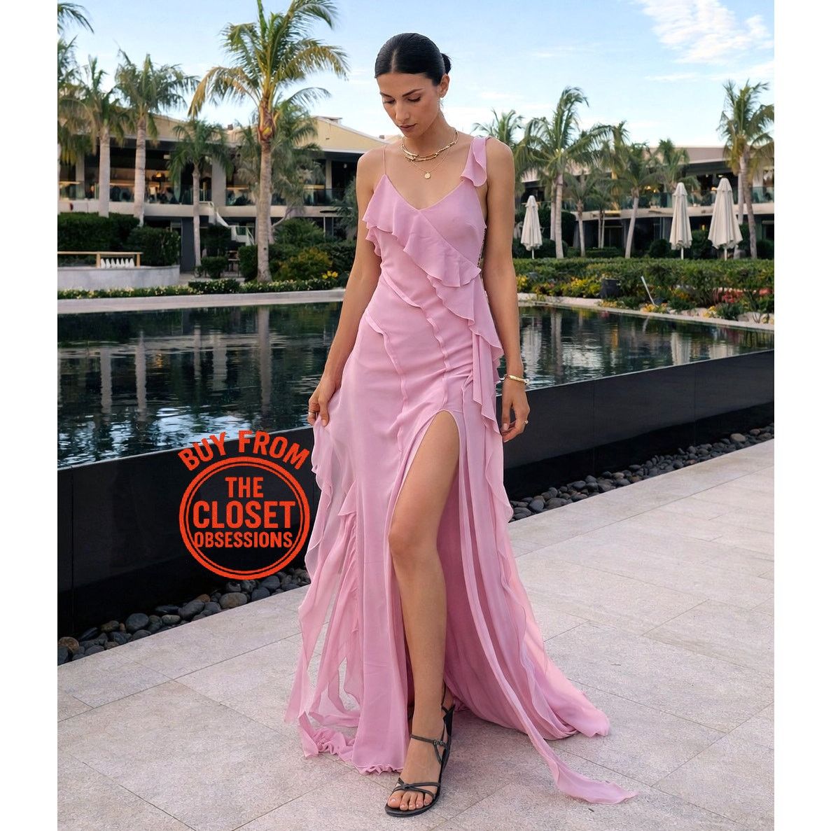 Mango MANGO Pink Ruffle Maxi Dress NWT Size M / US 6-8 / IT 42-44 - 1 Thumbnail