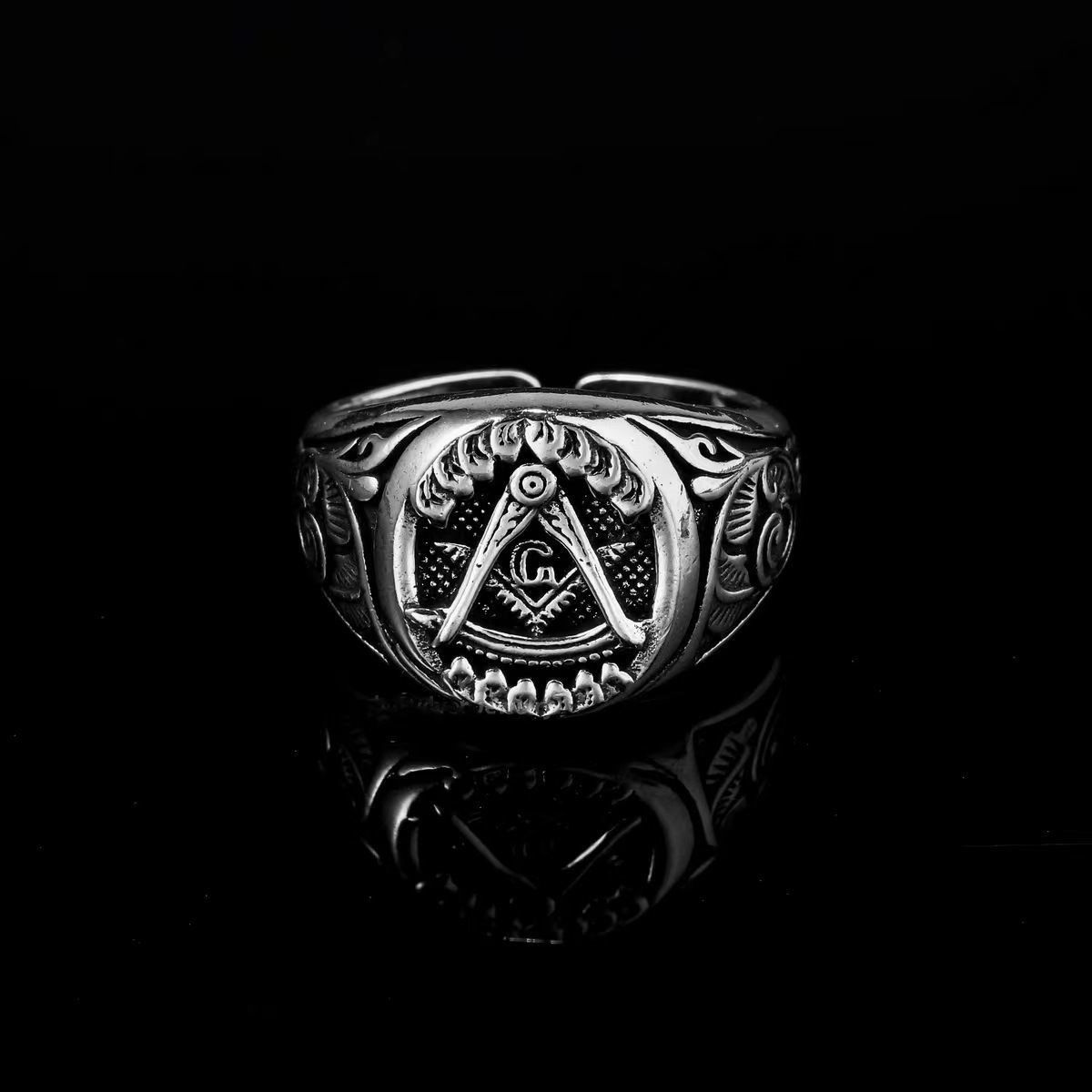 Jewelry Freemasonry Vintage Jewelry Rings Open Size Chrome Ring Size ONE SIZE - 2 Thumbnail